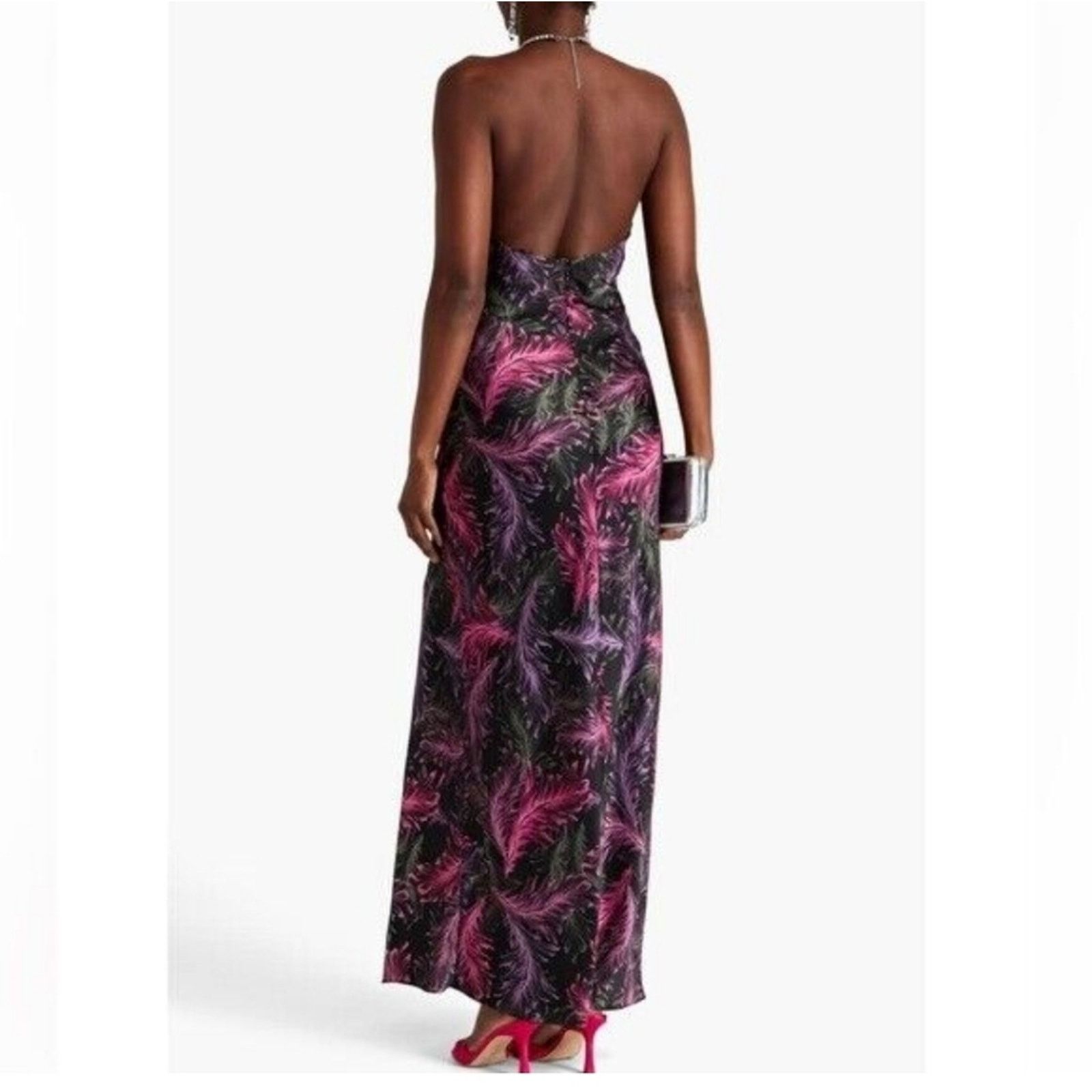 NICHOLAS NICHOLAS Melia floral-feather print silk halter-neck gown Size XS / US 0-2 / IT 36-38 - 2 Thumbnail