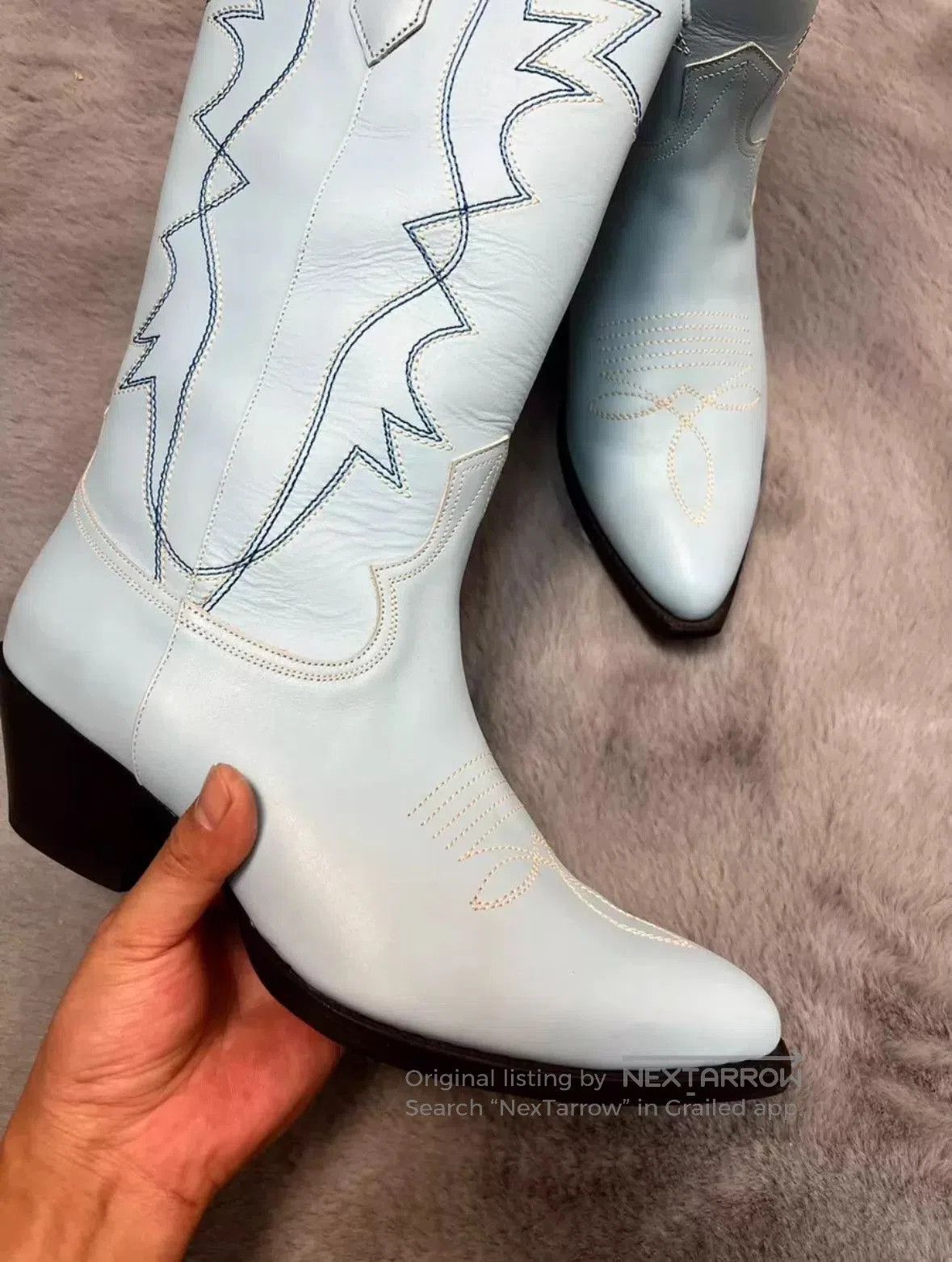 Celine Blue Embroidered Cowboy Boots Size 9. Size US 9 / EU 42 - 2 Thumbnail