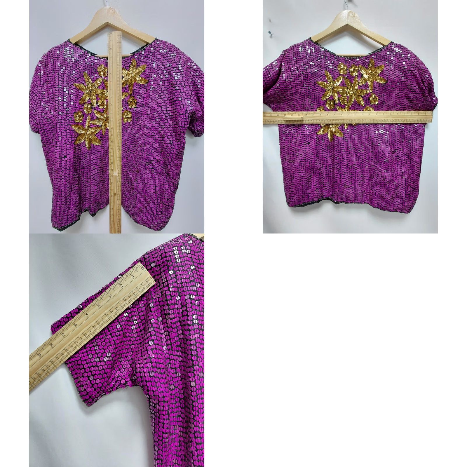 Pinko VINTAGE Pure Silk Sequin Beaded Floral Top Pink Gold Made in India Size M Ladies Top Size M / US 6-8 / IT 42-44 - 8 Thumbnail