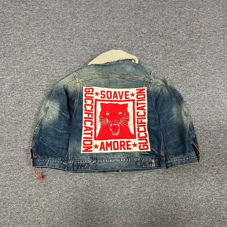 Gucci Gucci Denim Jacket with Leopard Fur Collar Size US L / EU 52-54 / 3 - 1 Thumbnail