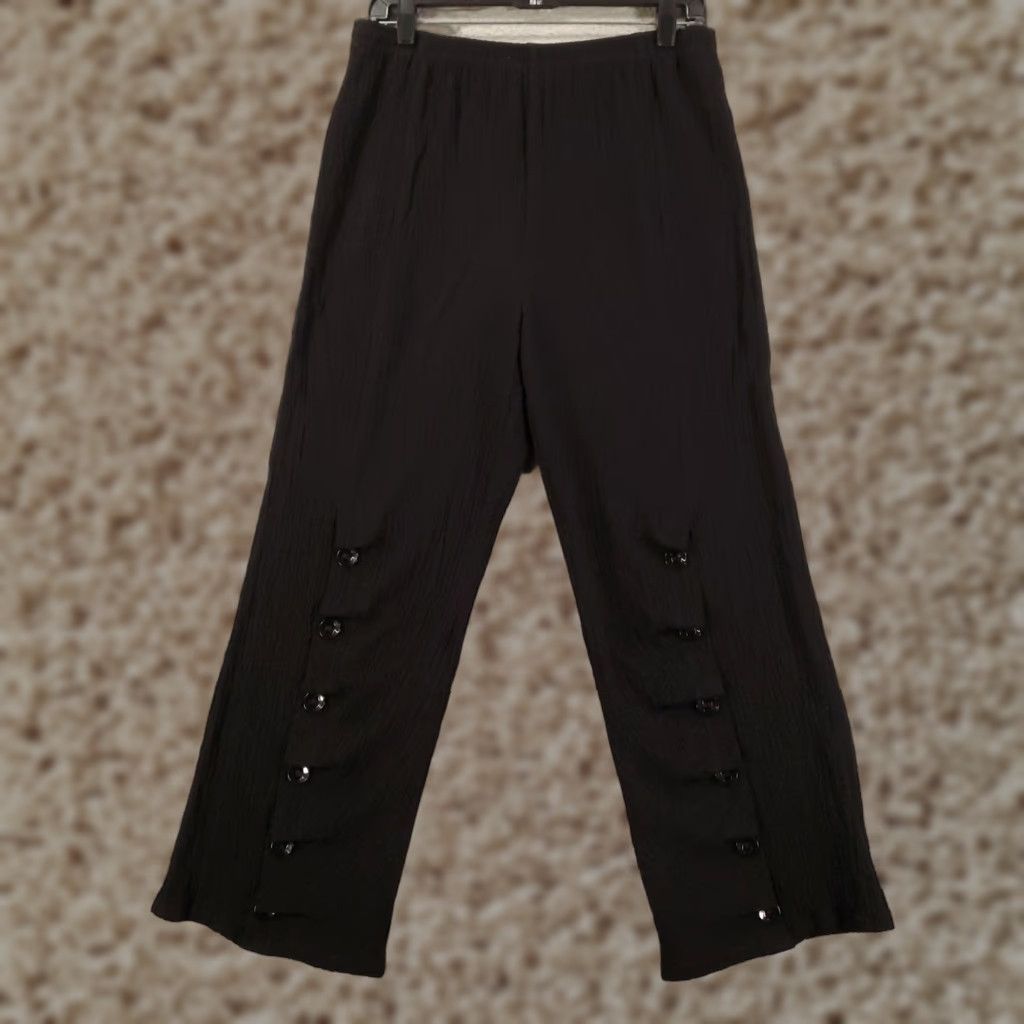 Vintage IC by Connie K Pants Womens Large Black Wide-Leg Button Accent Pull On Gauzy Size 36" / US 14 / IT 50 - 1 Thumbnail