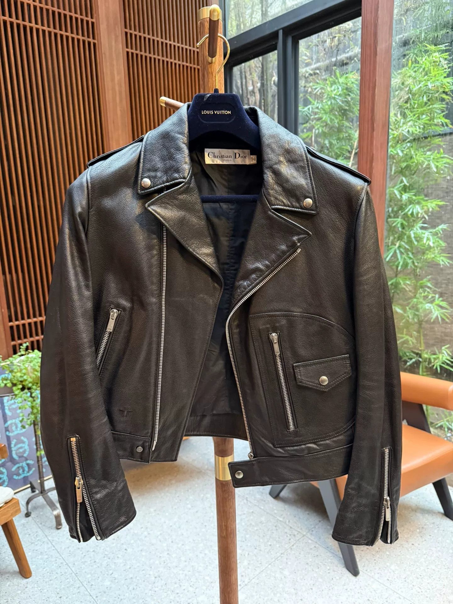 Dior Embroidered Leather Jacket in Black
