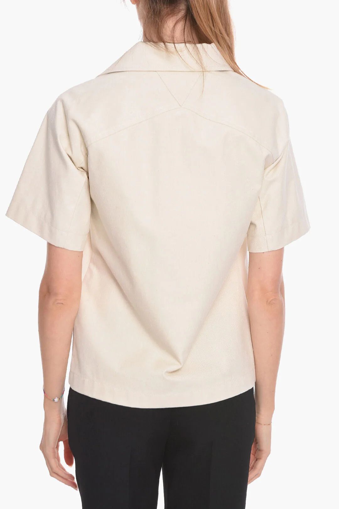 Bottega Veneta og1mm0426 Short-Sleeve Cotton Blouse in White Size XS / US 0-2 / IT 36-38 - 2 Thumbnail