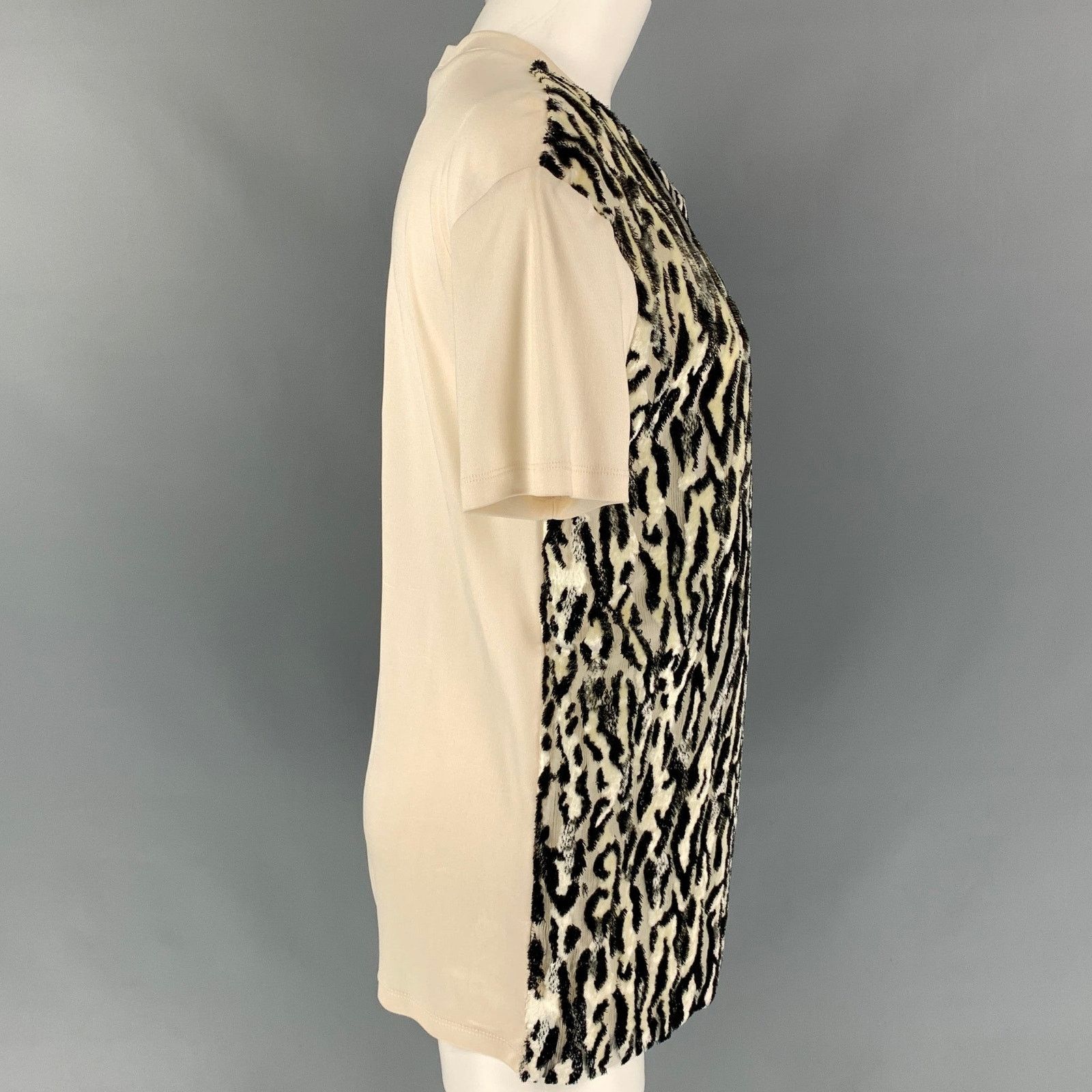 Giambattista Valli GIAMBATTISTA VALLI XS White Black Silk Animal Print T-Shirt Size XS / US 0-2 / IT 36-38 - 3 Thumbnail