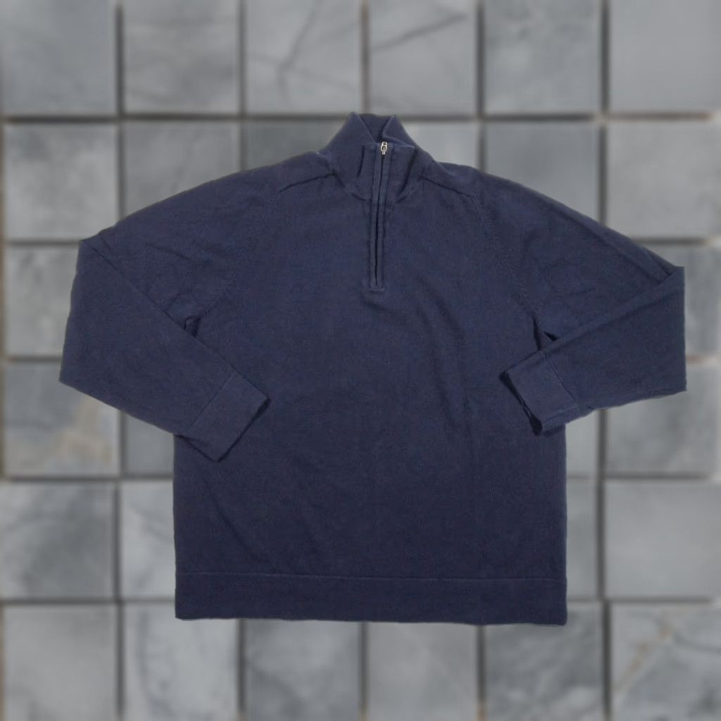 Vintage L.L. Bean Lightweight Knit Sweater Mens Medium Blue 1/4 Zip Cashmere Cotton Regular Fit Size US M / EU 48-50 / 2 - 1 Thumbnail