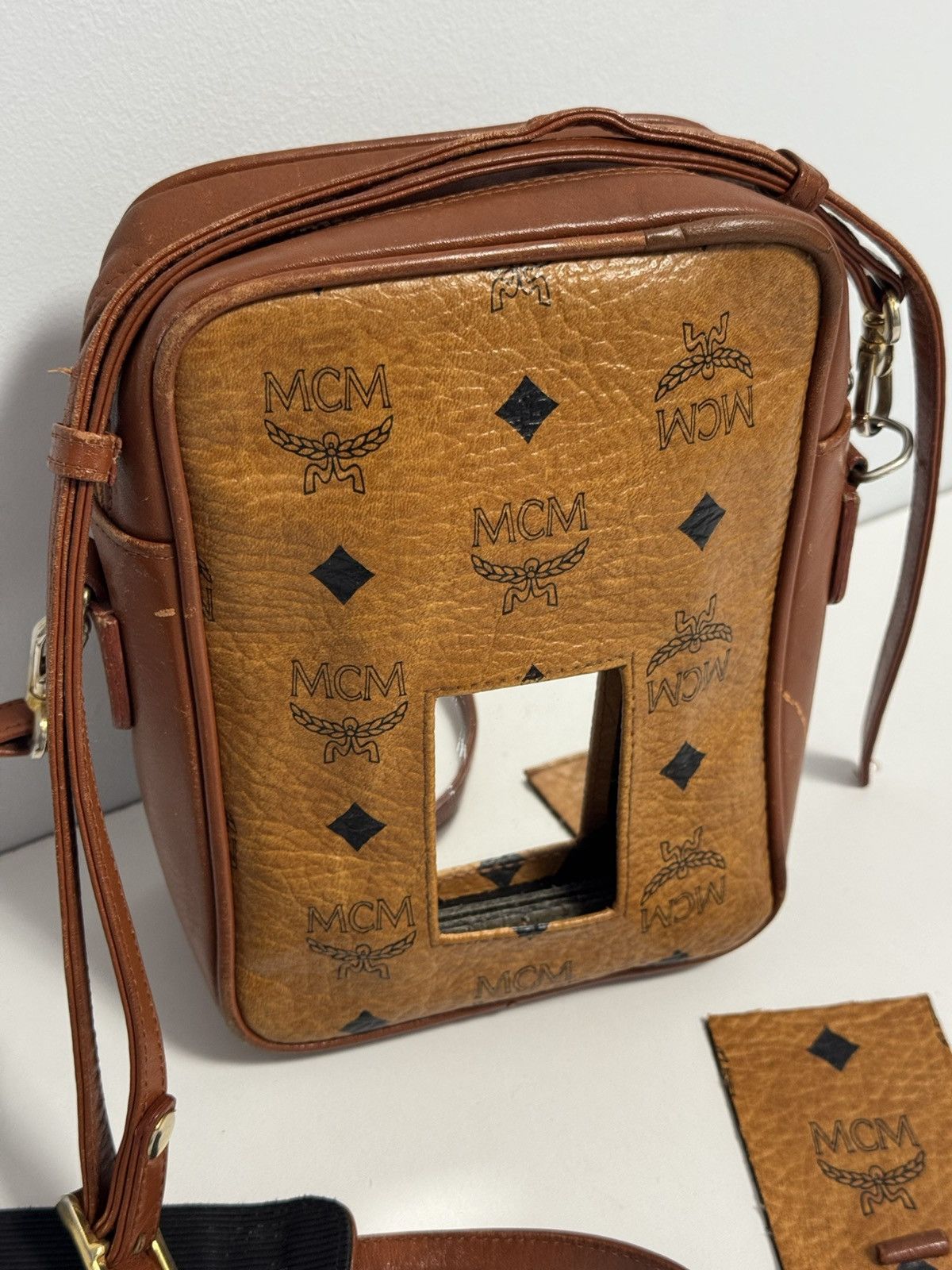 MCM MCM Visetos Shoulder Bag Crossbody Bag Brown Logo Leather Size ONE SIZE - 3 Thumbnail