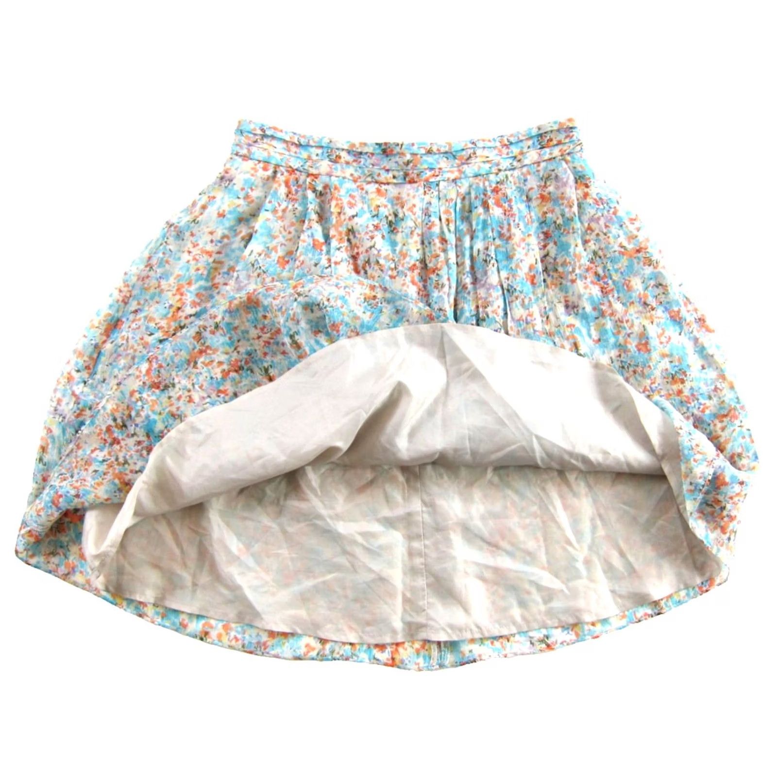 J.Crew J.CREW Floral Silk A-Line Skirt 0 Blue Orange Purple Green 100% Silk Lined Zip Short 90s Bohemian Womens Size 25" / US 0 / IT 36 - 4 Thumbnail