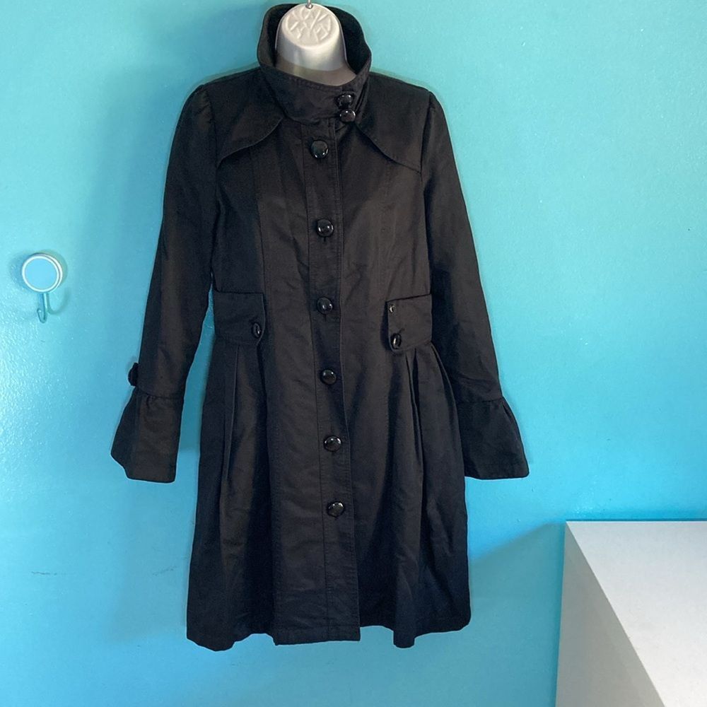 Guess Guess Womens Size M Black Button Front Trench Coat Size M / US 6-8 / IT 42-44 - 2 Thumbnail