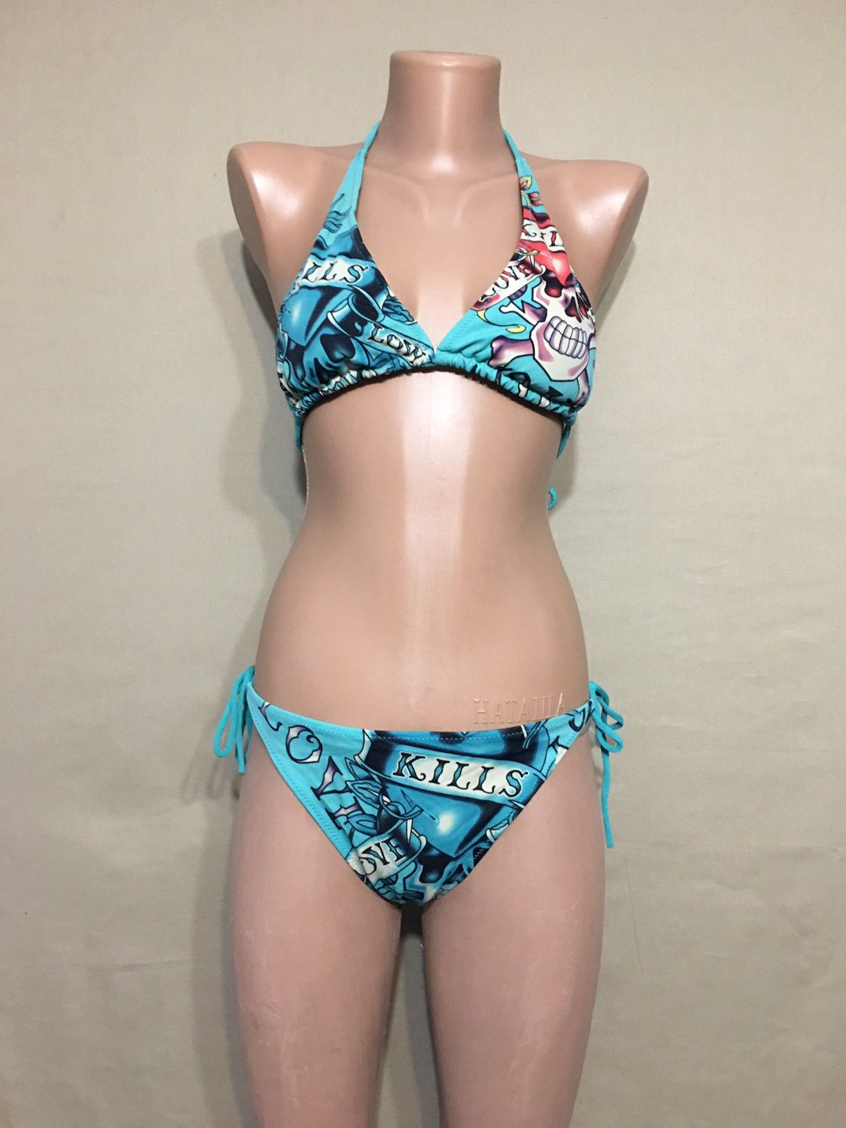 Ed Hardy × Luxury Ed Hardy Blue Designer Two-Piece Swimsuit Size L