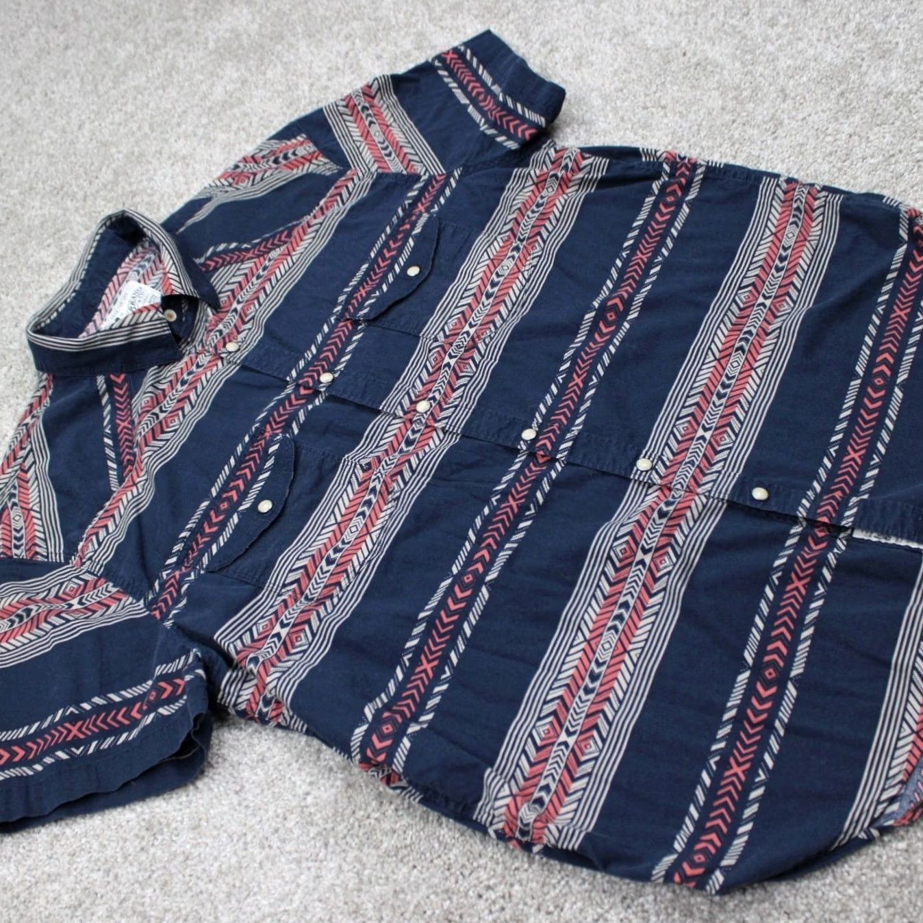 Lucky Brand Lucky Brand Pearl Snap Shirt Mens L Blue/Pink/White Cotton Stretch S/S Shirt Size US L / EU 52-54 / 3 - 6 Thumbnail