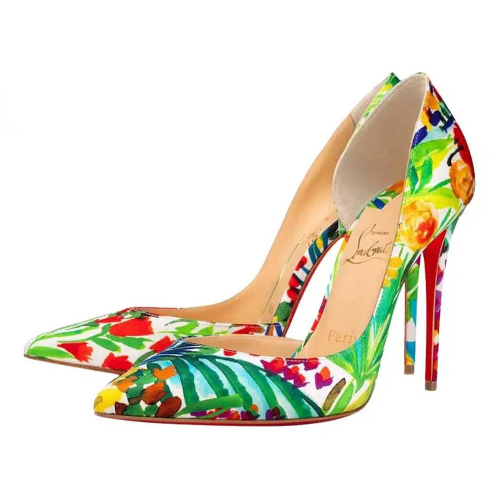 Christian Louboutin Christian Louboutin Iriza 100 Crepe Satin Fleuri Floral Size US 5 / IT 35 - 1 Thumbnail