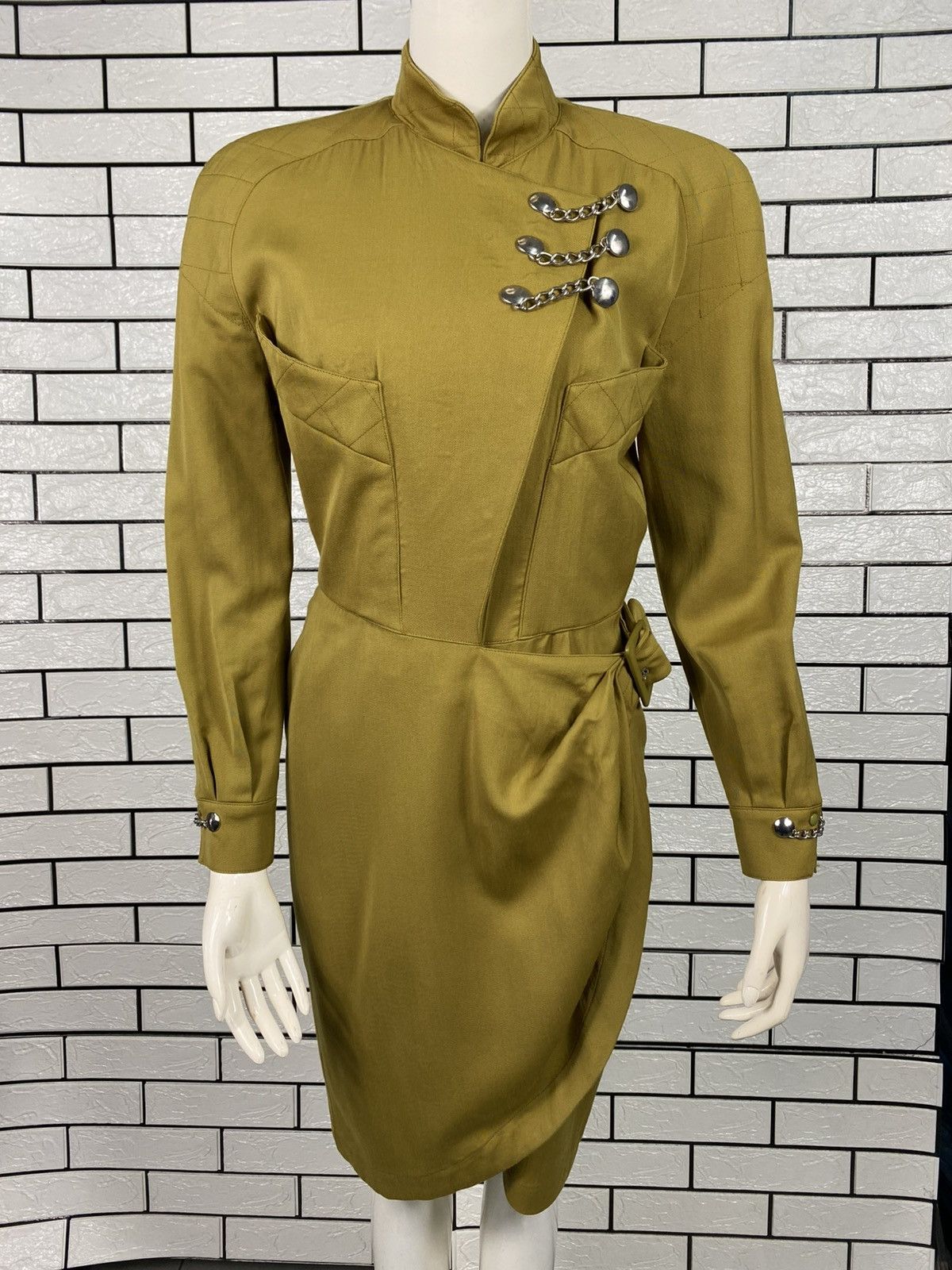 Thierry Mugler 🔥VINTAGE THIERRY MUGLER PARIS WRAP DRESS STRUCTURED CHAIN Size M / US 6-8 / IT 42-44 - 1 Thumbnail