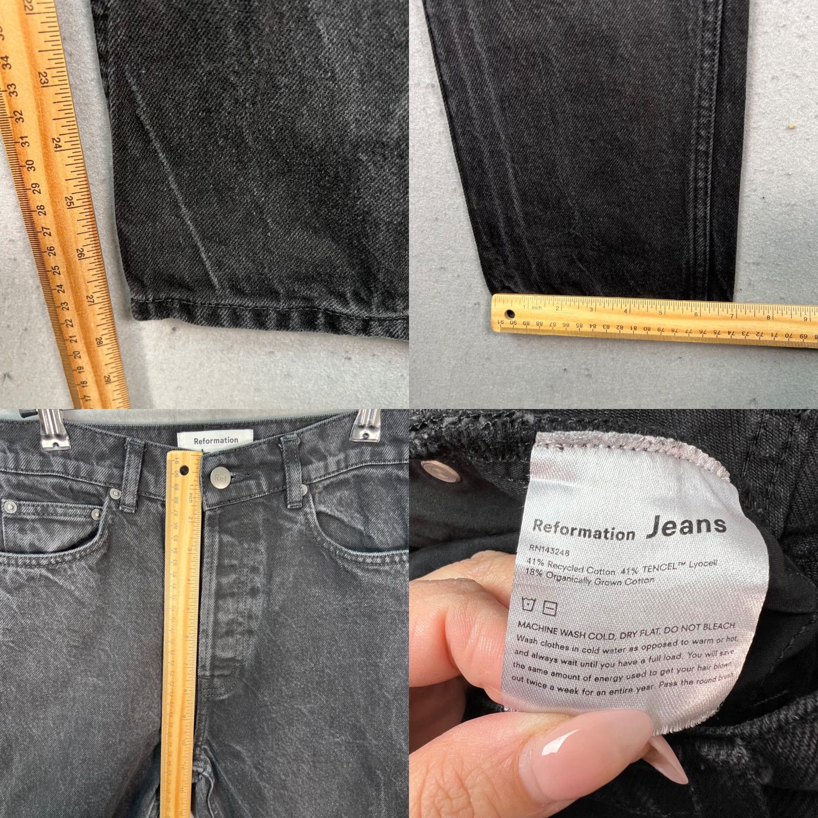 Reformation Reformation Jeans Black Denim Straight Leg 26 Womens Adults Regular 5-Pocket Inseam 28 High Rise Vintage No Size 26" / US 2 / IT 38 - 8 Thumbnail
