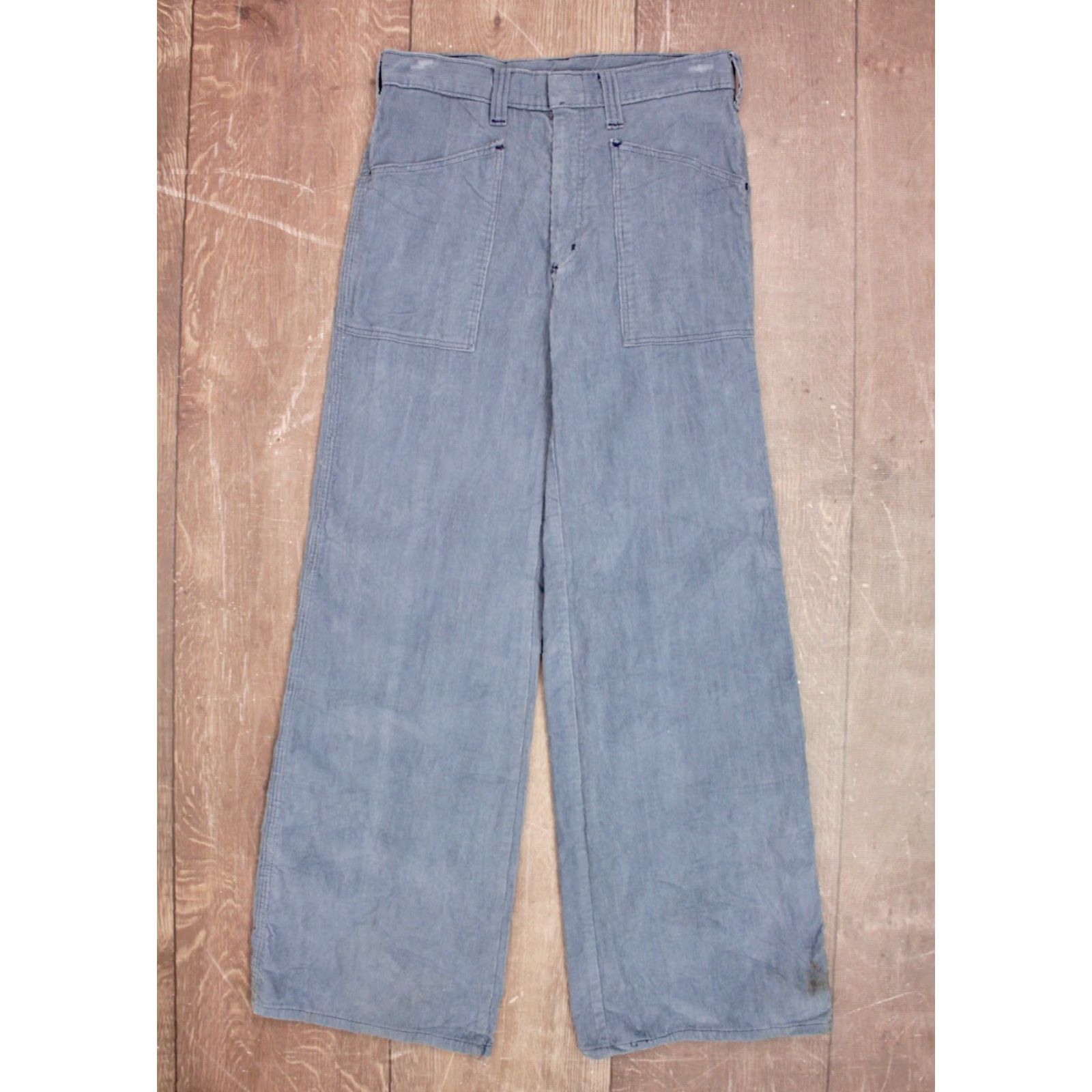 Vintage Montgomery Ward Men's VTG 1970s Light Blue Bell Bottom Corduroy Pants 30x31 70s Bellbottoms Jeans Trousers Size US 30 / EU 46 - 2 Thumbnail