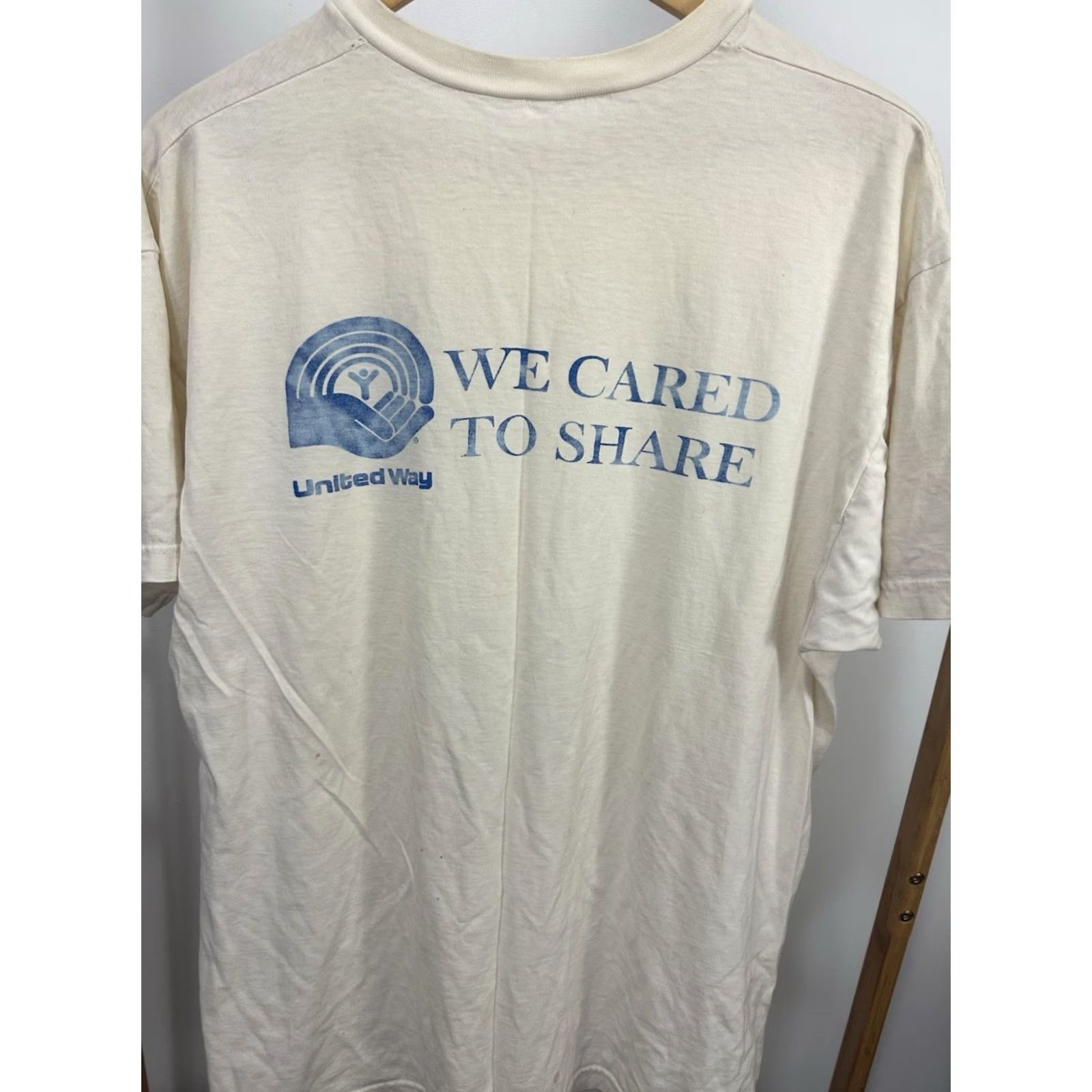 Vintage VTG Goodwill Thrift Works United Way Worn Cotton T-Shirt XL Cream Mens T-Shirt, Distressed, Grunge, Workwear, 100% Cotton Size US XL / EU 56 / 4 - 6 Thumbnail