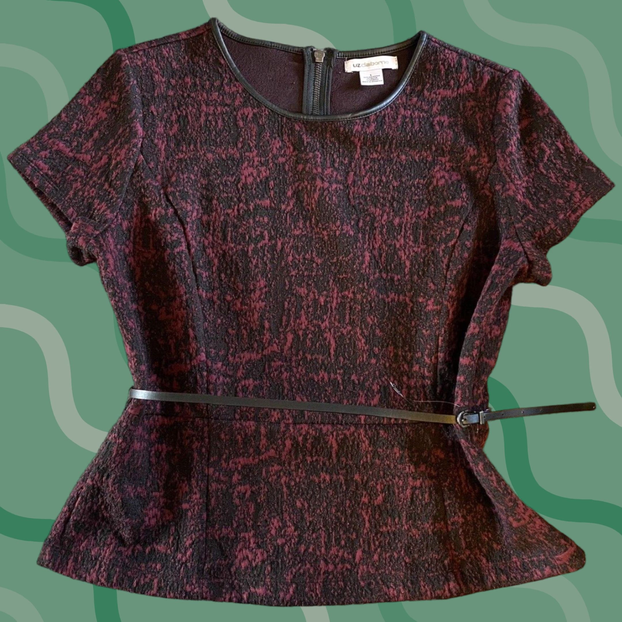 Liz Claiborne NWT New Liz Claiborne Top Shirt Women’s L Impressionist Dream Ruby Black Belt Size L / US 10 / IT 46 - 1 Thumbnail
