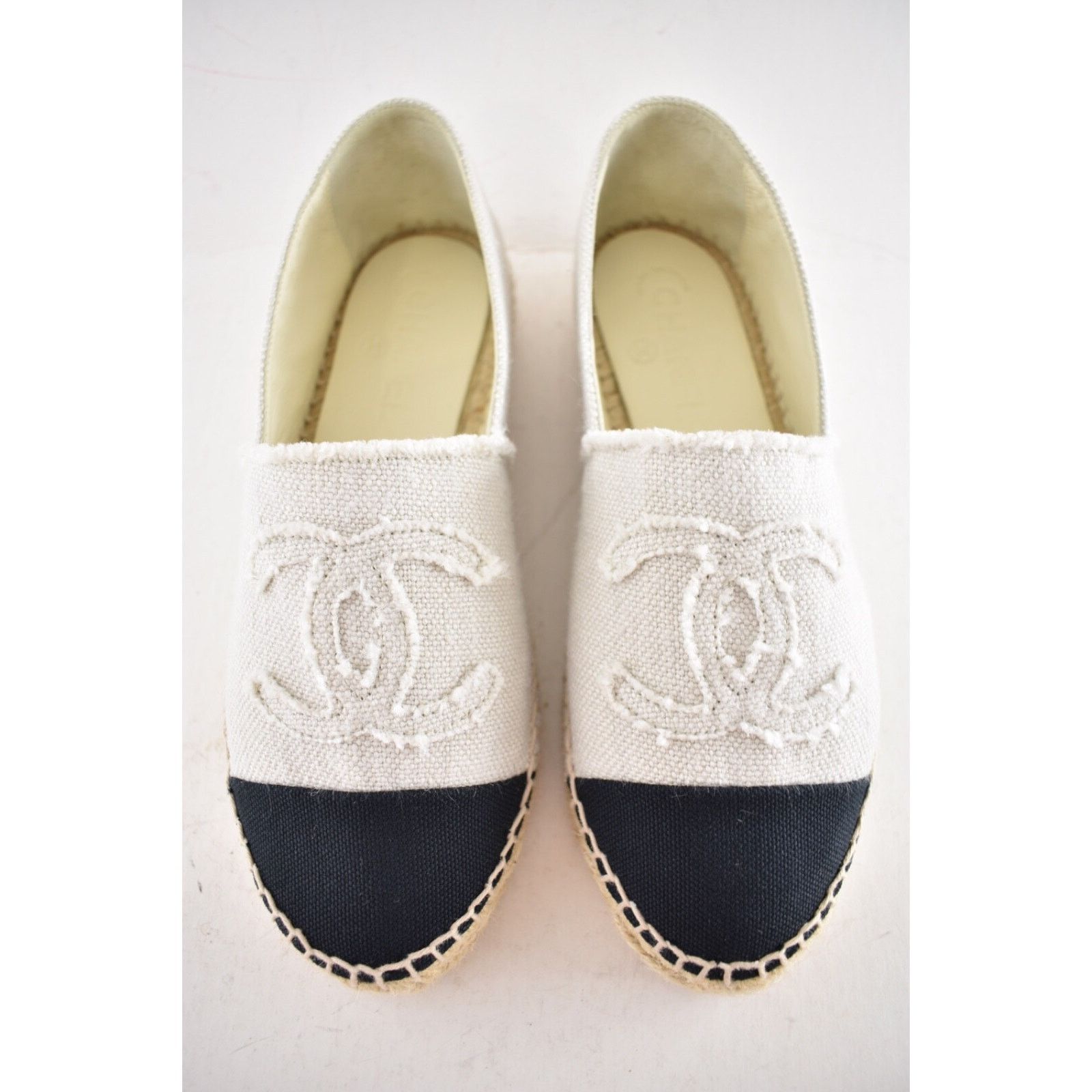 Chanel Chanel REV Beige Black Linen Canvas CC Logo Double Sole Size US 7 / IT 37 - 5 Thumbnail