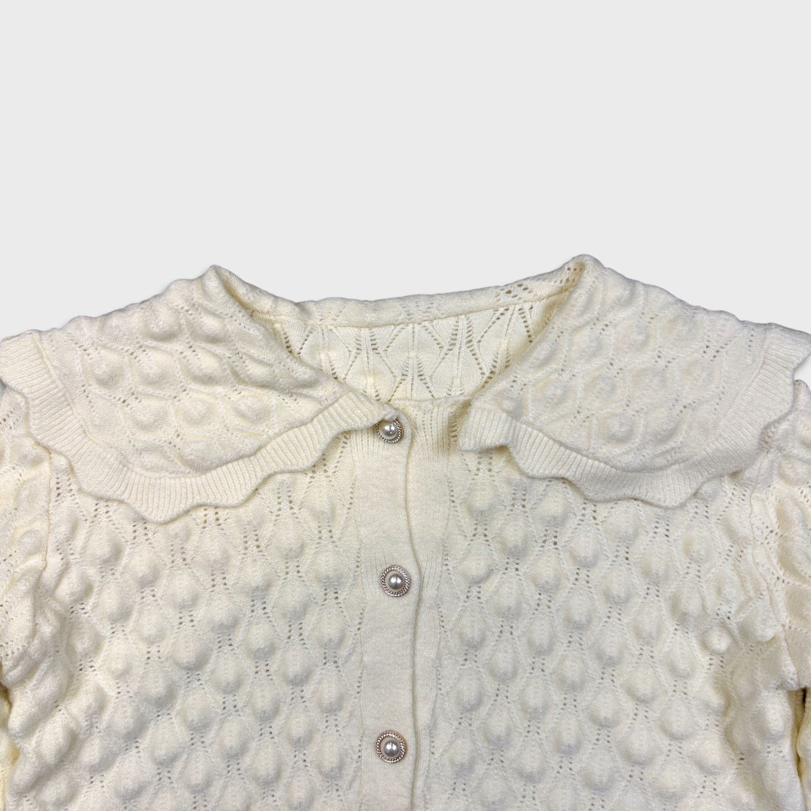 Vintage Vintage 90s Ivory Bobble Knit Cardigan Pearl Button Sweater Size S / US 4 / IT 40 - 2 Thumbnail
