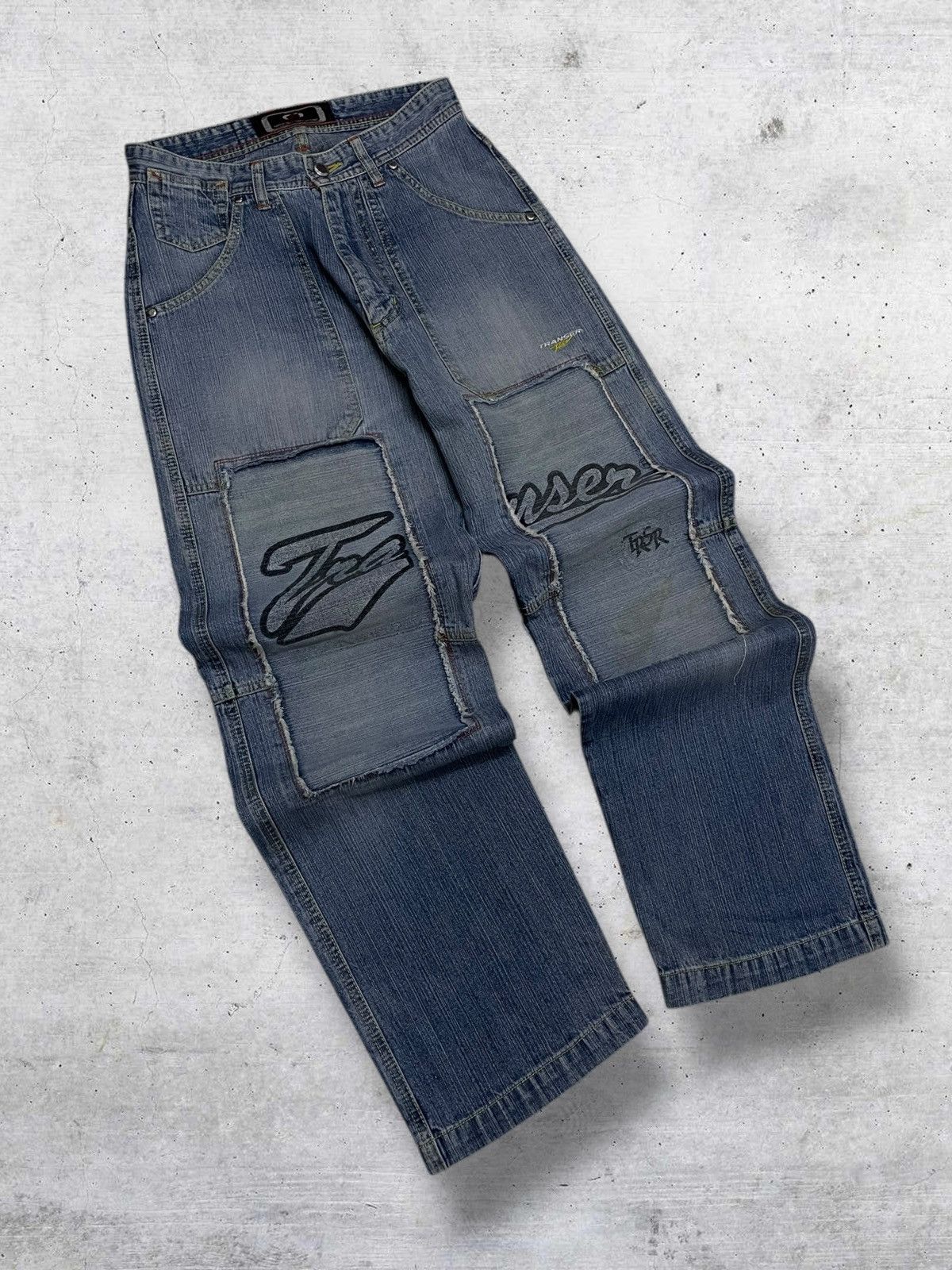 Japanese Brand VINTATE TRANSER Y2K JAPAN DESIGNER BAGGY DOUBLE KNEE DENIM Size US 28 / EU 44 - 2 Thumbnail