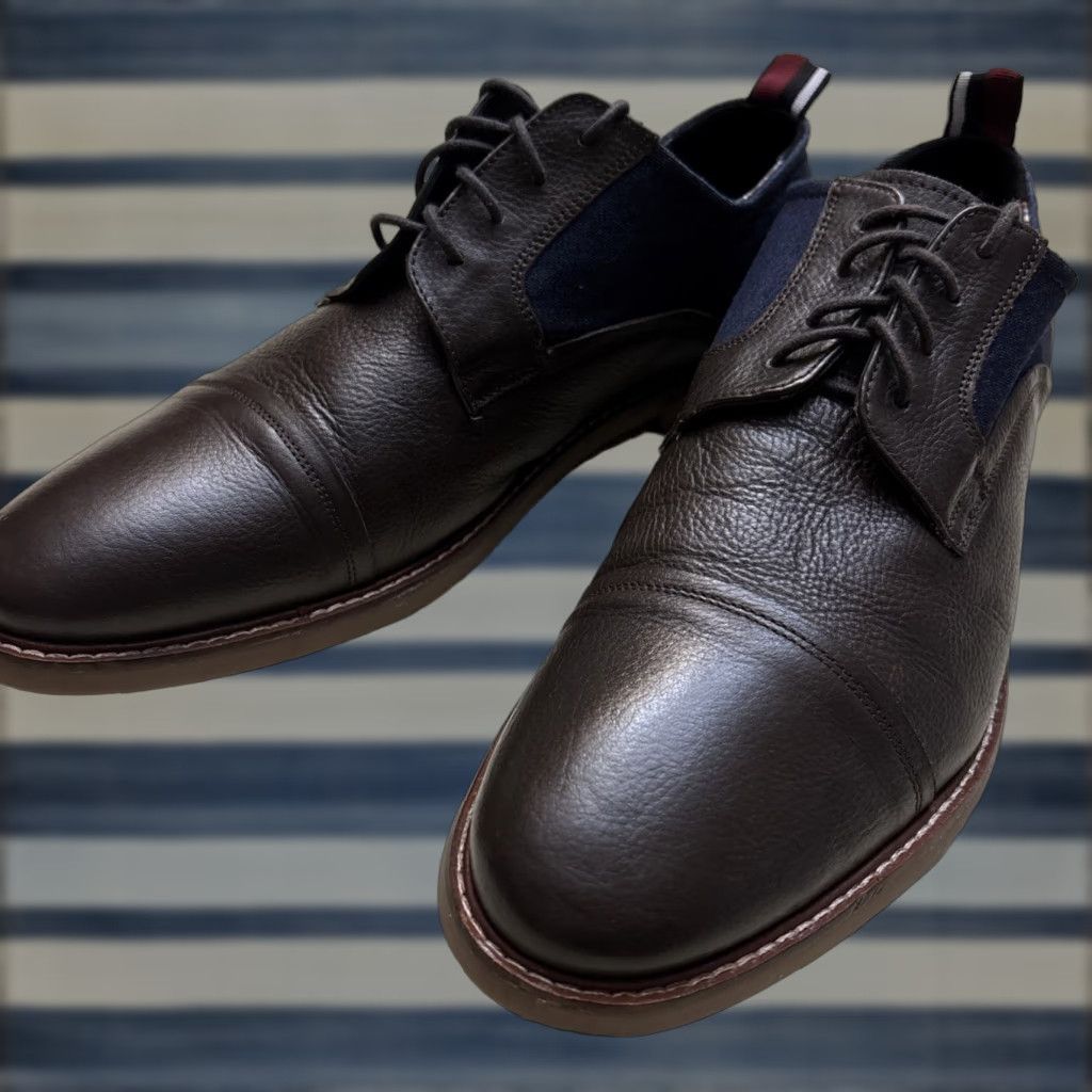 Ben Sherman Oxford Shoes Brown Leather/denim Cap Toe Lace Up Size 12 Mens