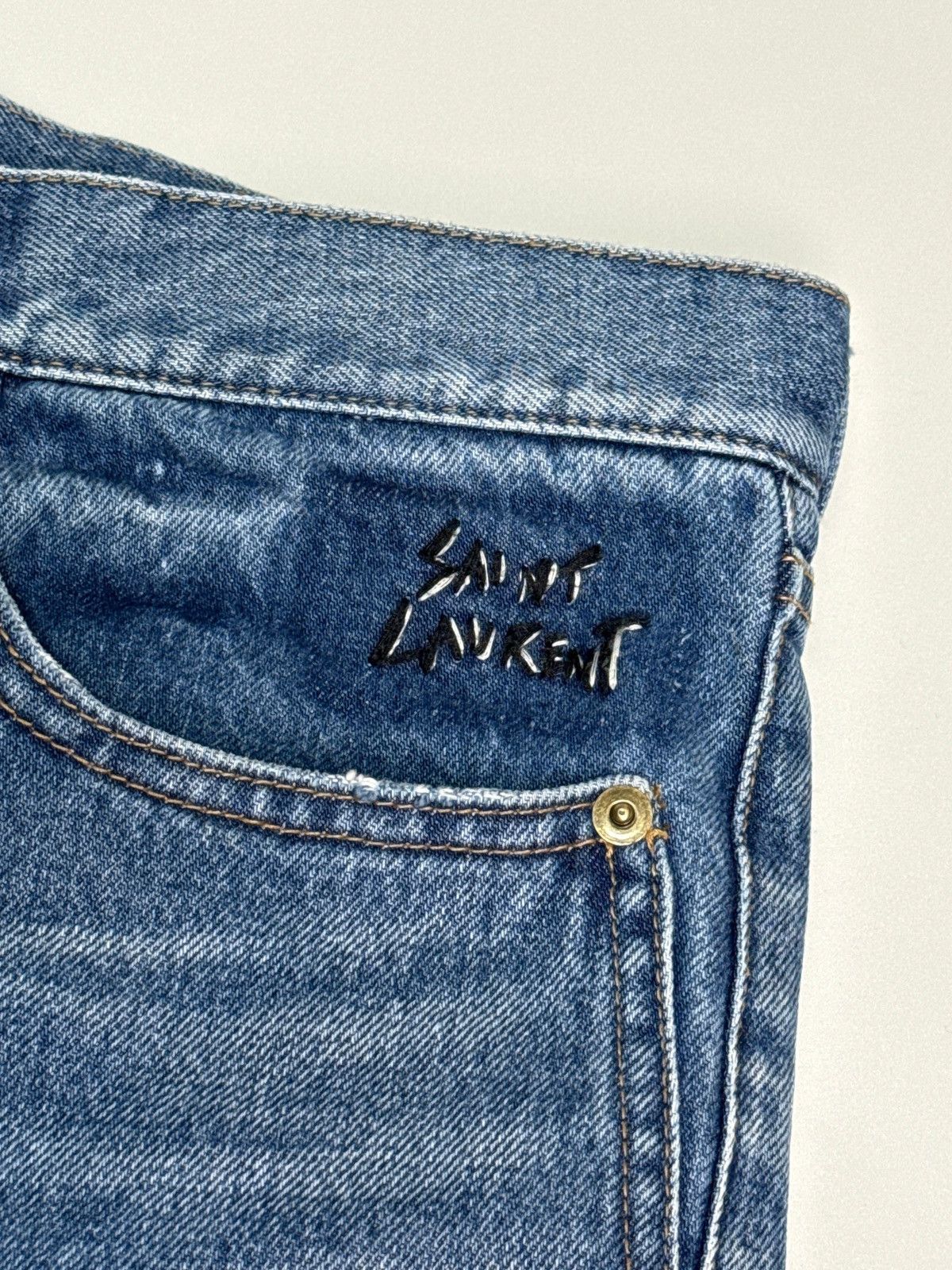 Saint Laurent Paris SS2017 Saint Laurent D14 Blue Denim Embroidered Logo Size US 31 - 5 Thumbnail