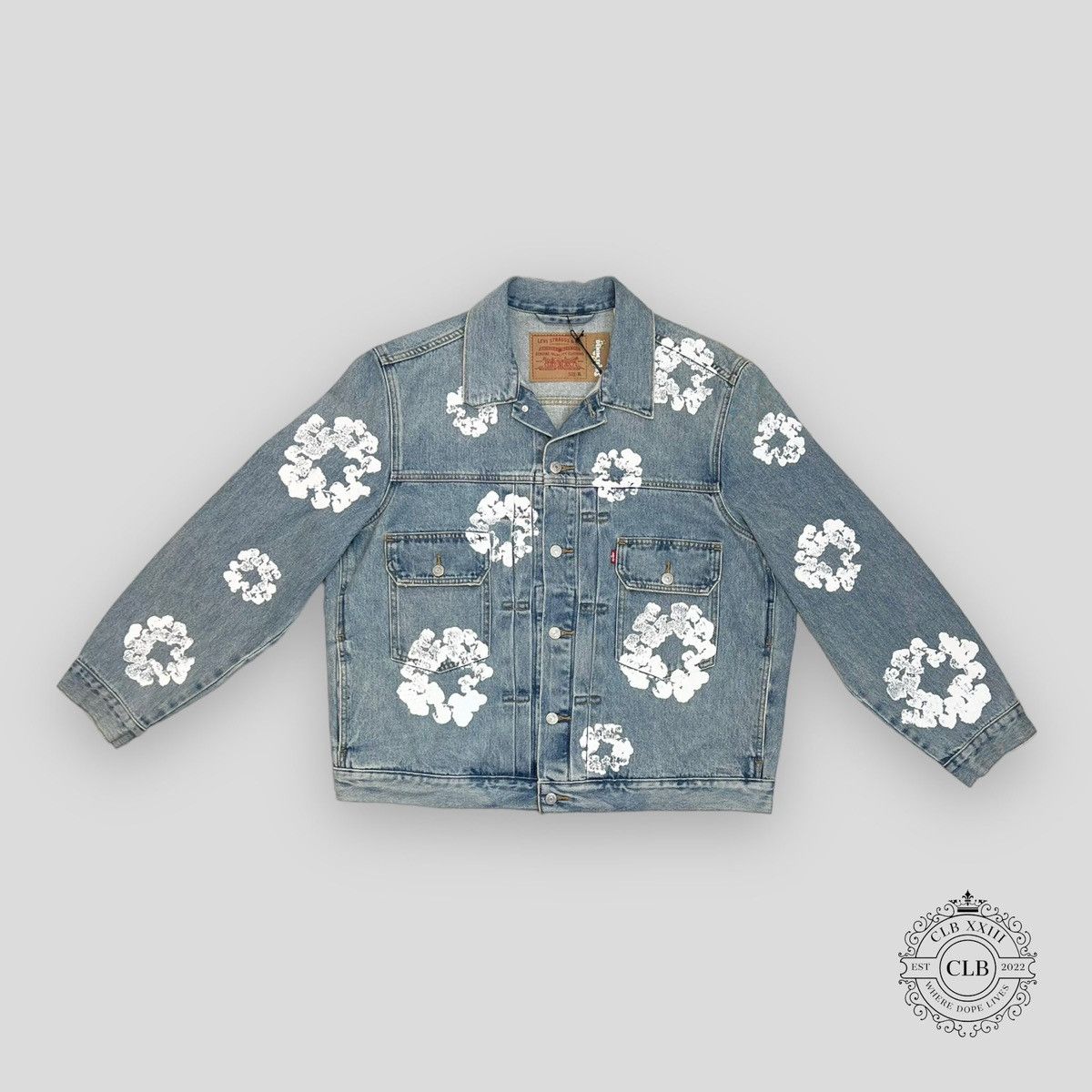 image of Denim Tears X Levi's Type Ii Wreath Denim Jacket-Light Wash, Men's (Size XL)