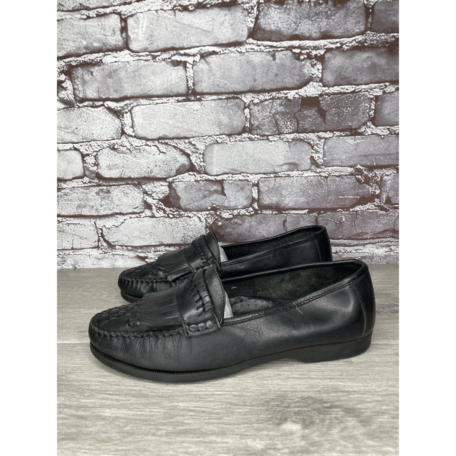 Drake Martin Drake Black Leather Kiltie Woven Loafers Dress Shoes Size US 8 / EU 41 - 7 Thumbnail