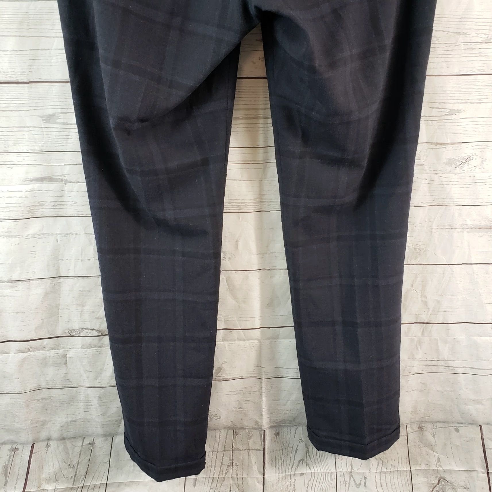 Theory Theory Womens Pants 6 Black Blue Plaid Wool Blend Cuffed Low Rise Dress Pants Womens Size 28" / US 6 / IT 42 - 5 Thumbnail
