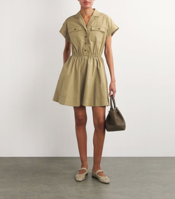Tory Burch o1s22i1n1024 Mini Poplin Chemisier Dress in Khaki Size XS / US 0-2 / IT 36-38 - 2 Thumbnail