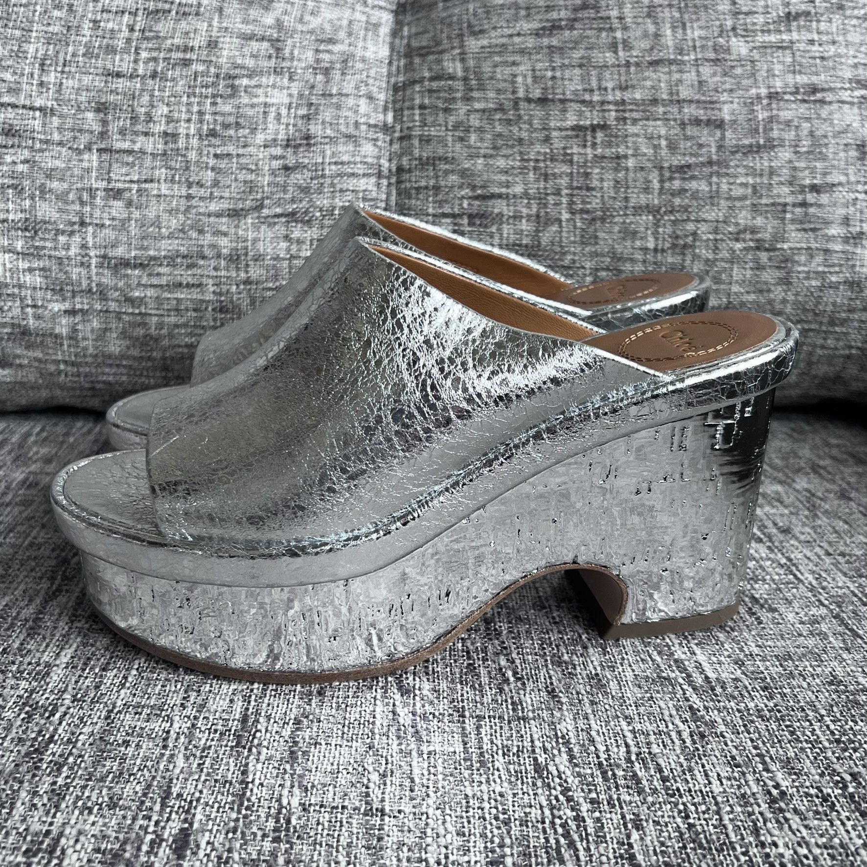 Chloe Chloé Oli 45MM Metallic Leather Platform Mules, Size IT38 Size US 8 / IT 38 - 2 Thumbnail