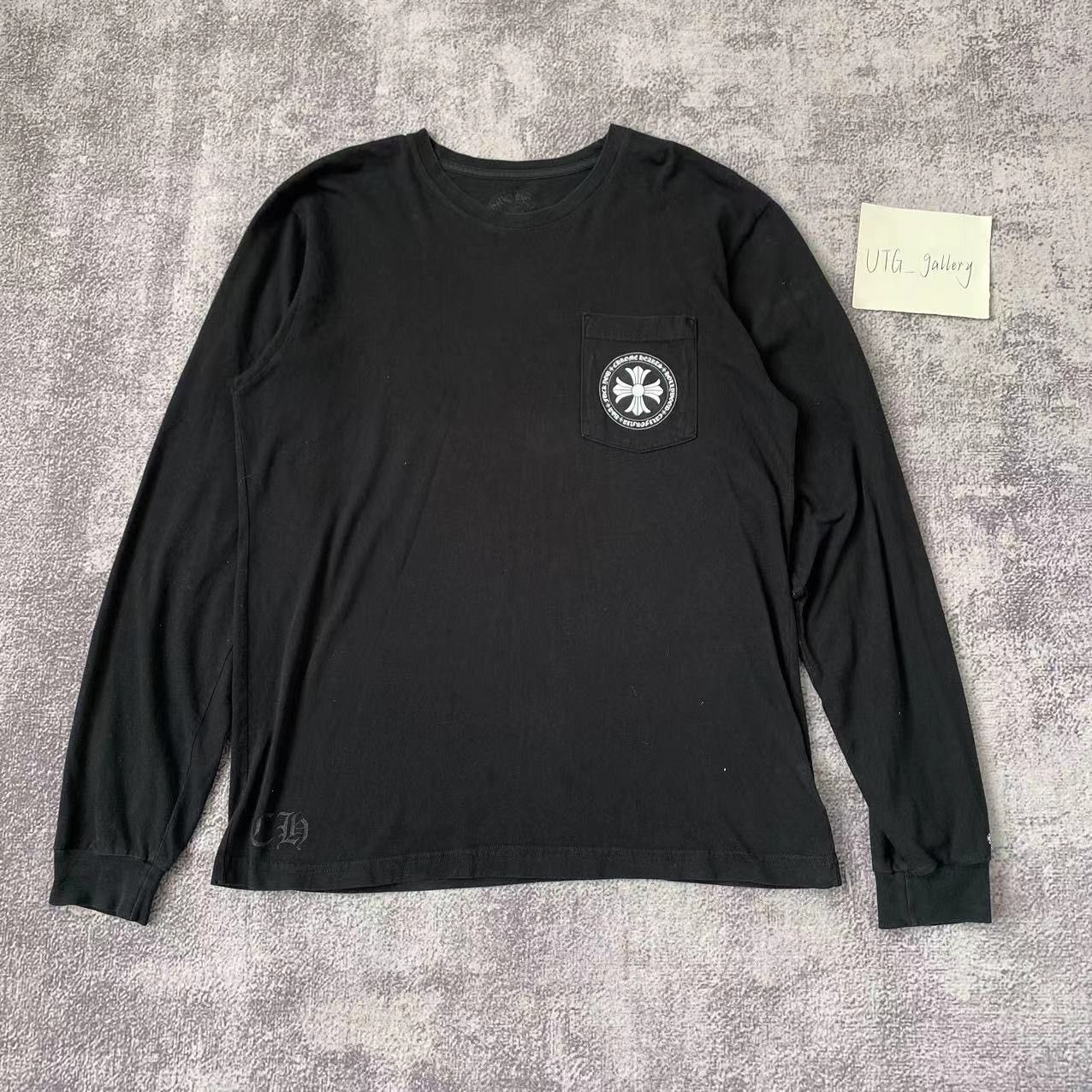image of Chrome Hearts Multiple Cross Logo Long Sleeve Pocket Shirt in Black, Men's (Size Large)