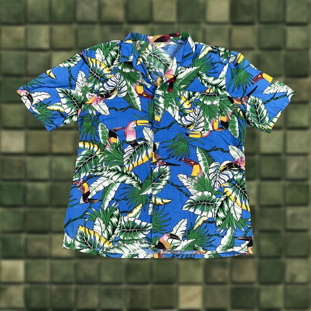 VINTAGE Fast Breakers Hawaiian Shirt Mens Large L Short Sleeve Button Up Tropical Bird 90s