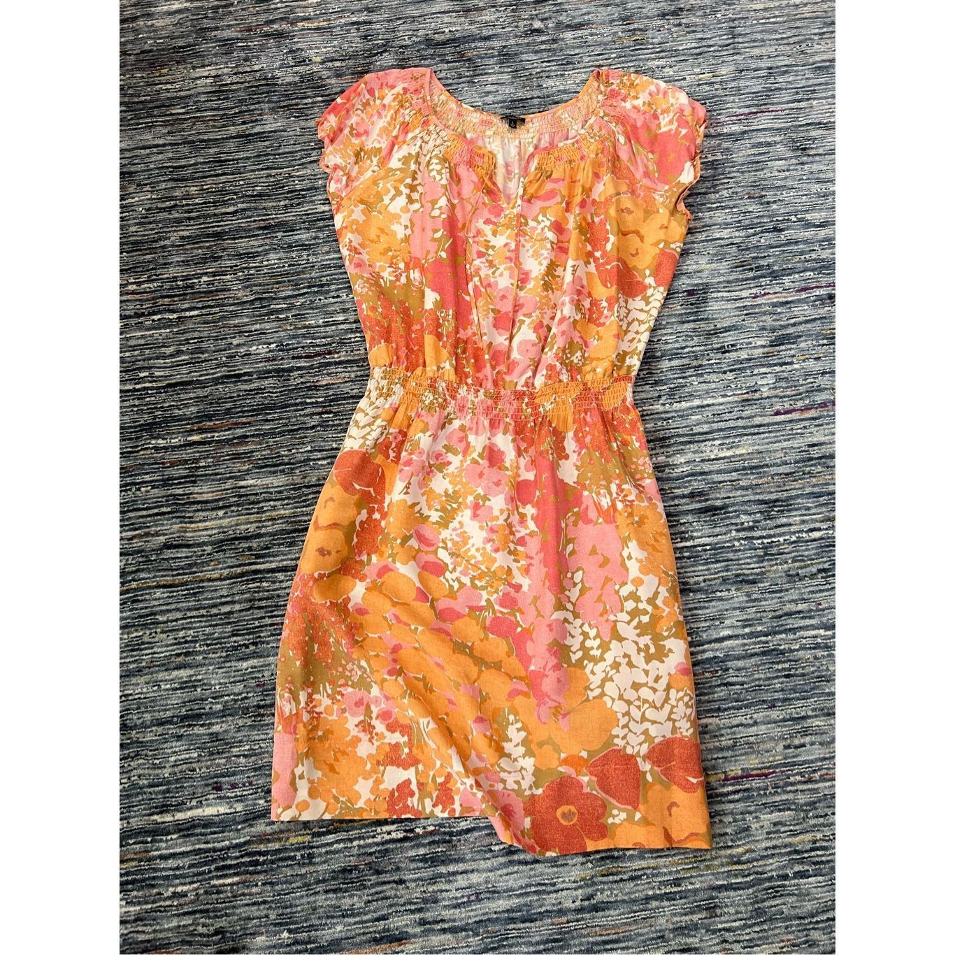 Other Talbots Dress Orange Pink Floral Print Cap Sleeve Cinched Wa Size L / US 10 / IT 46 - 3 Thumbnail