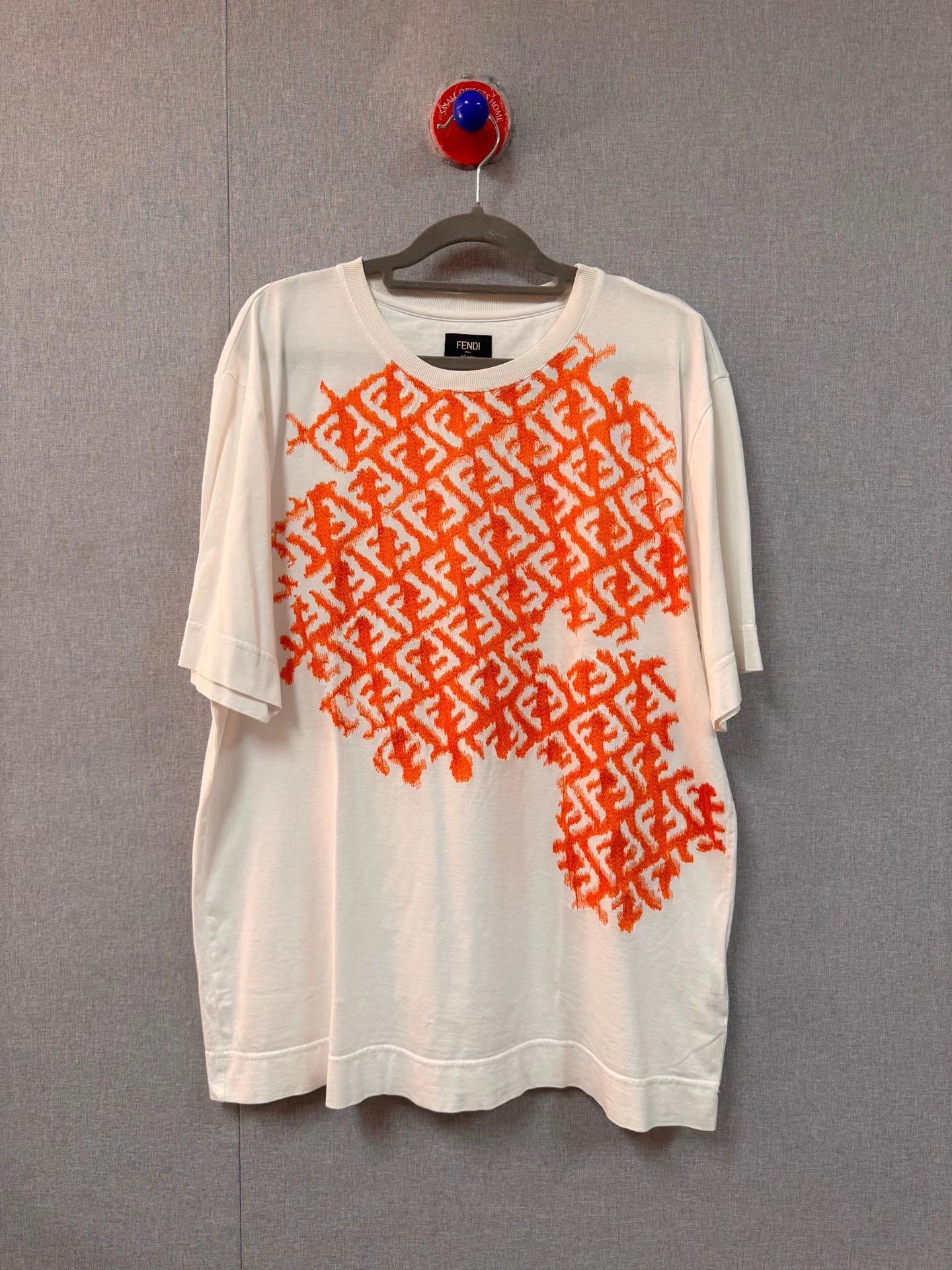 Fendi Fendi White Orange Colorblocked FF Short Sleeve M Size US M / EU 48-50 / 2 - 1 Thumbnail