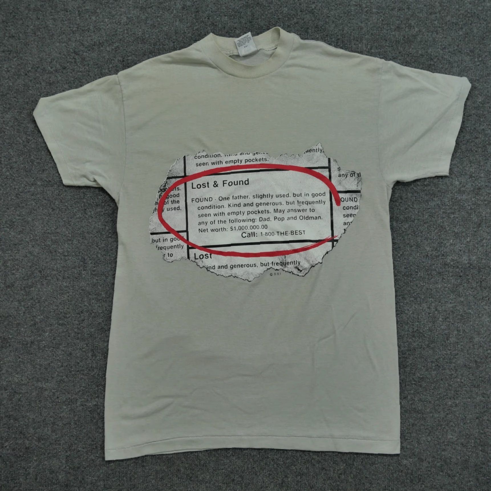 Vintage VINTAGE Dad T Shirt Adult Large Grey Newspaper Lost & Found Mens 90s Size US L / EU 52-54 / 3 - 2 Thumbnail