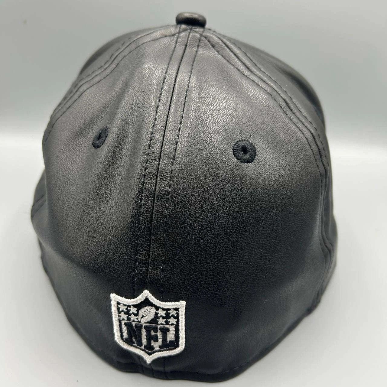 New Era Las Vegas Raiders Hat Men 7 1/8 Black PU Leather Fitted Cap Size ONE SIZE - 5 Thumbnail