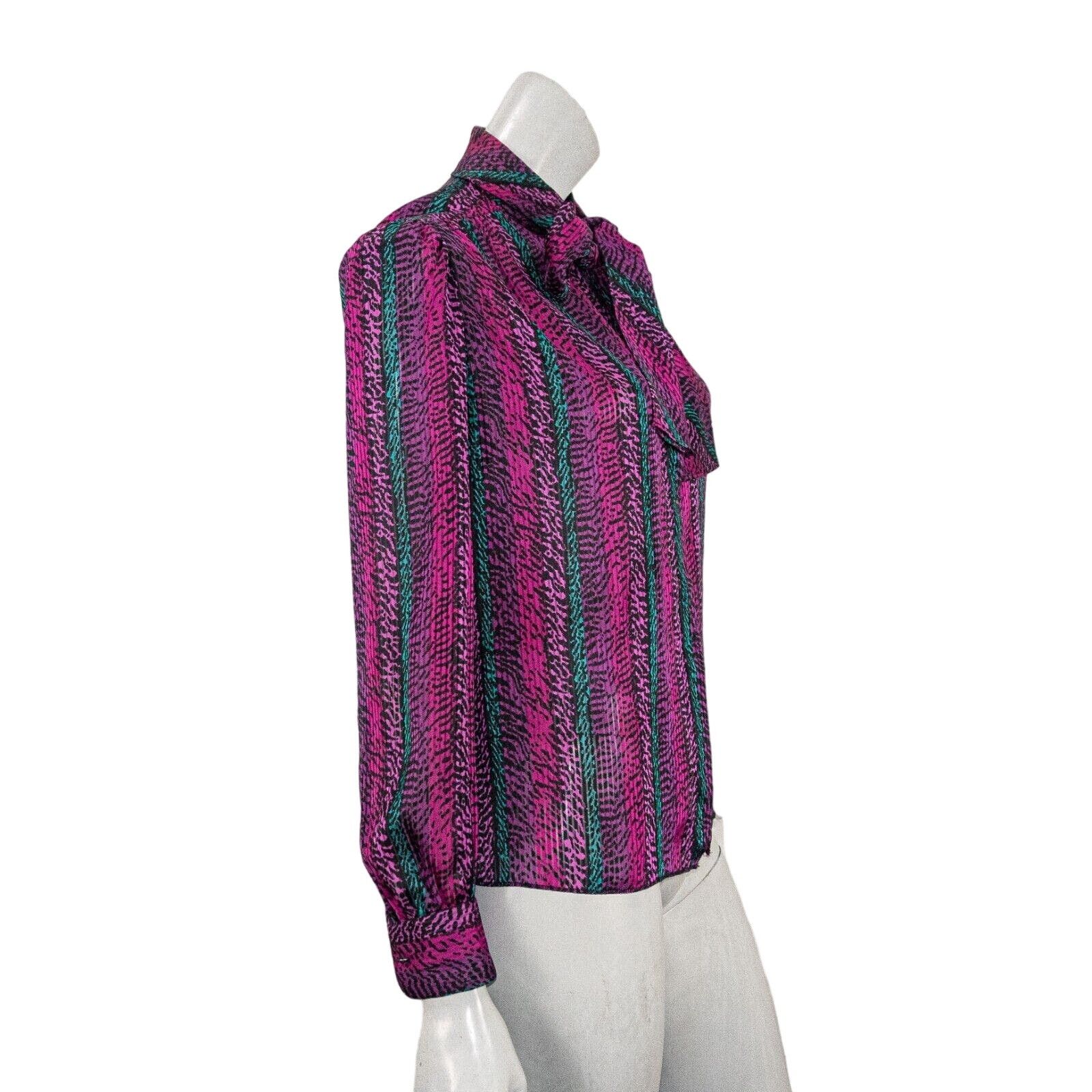 St. John VTG ST. JOHN Women's Tie Neck Blouse in Purple print Size M / US 6-8 / IT 42-44 - 3 Thumbnail