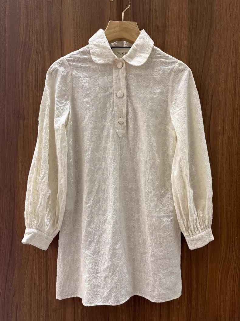 Gucci Gucci Beige full logo embroidery long-sleeved dress Size XS / US 0-2 / IT 36-38 - 1 Thumbnail