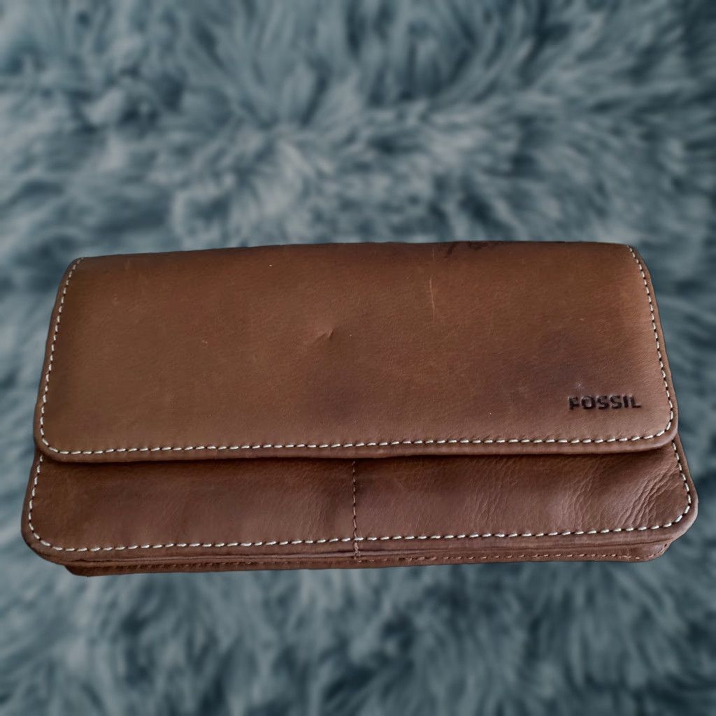 Fossil Fossil Genuine Brown Leather Womens Clutch Wallet Bi Fold Coin Cards Size ONE SIZE - 1 Thumbnail