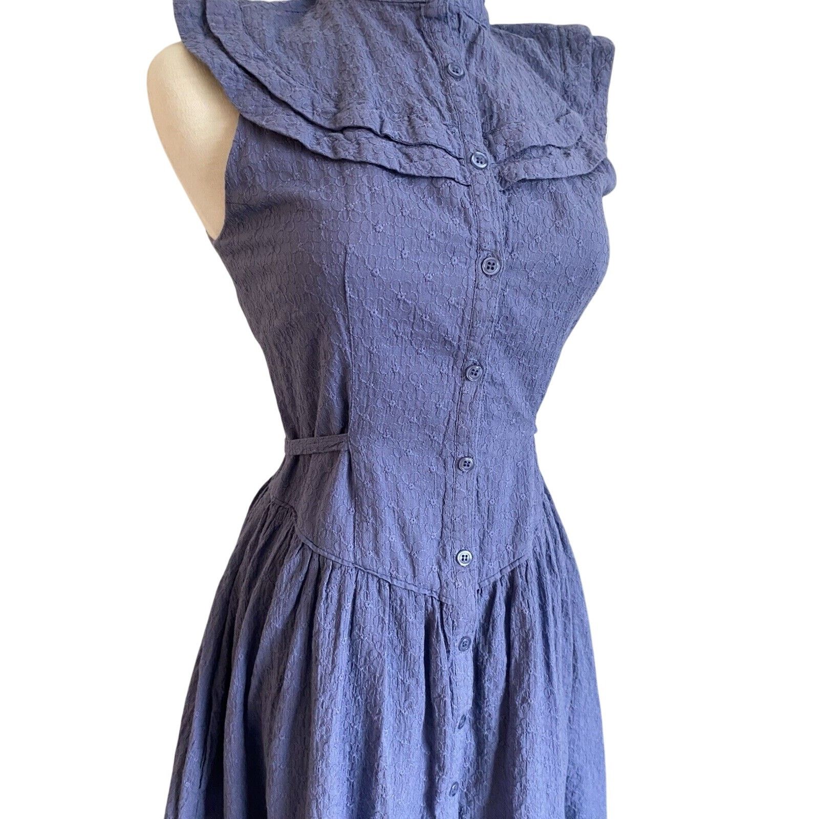 Pamela Love Pamela Love Midi Dress M Cotton Blue Eyelet Button Front Size M / US 6-8 / IT 42-44 - 6 Thumbnail