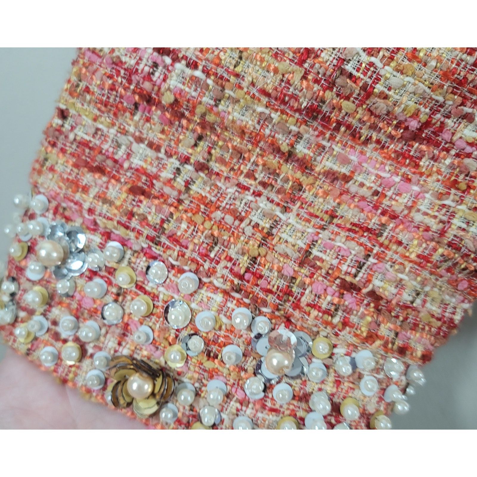 Chicos Chico's Orange Red Embellished Tweed Blazer 2 Large Lined Size L / US 10 / IT 46 - 6 Thumbnail