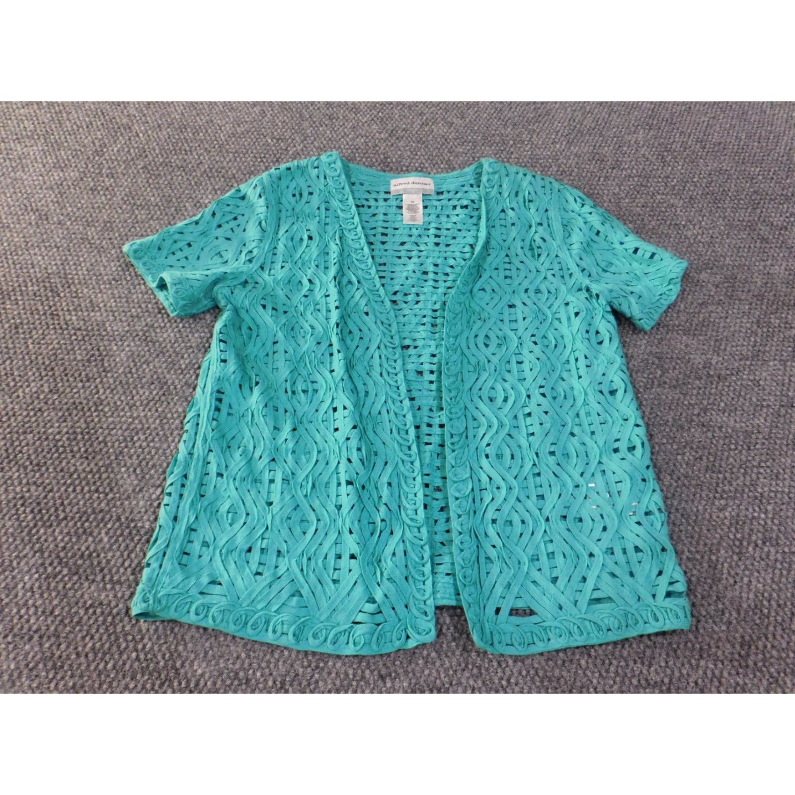 Vintage Alfred Dunner Blouse Shirt Womens Open Cotton Lace Beaded Short Sleeve Round Neck Petites Green Casual Size S / US 4 / IT 40 - 2 Thumbnail