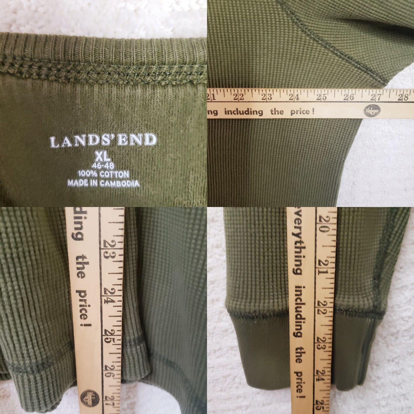 Lands' End Lands' End Shirt Men's XL Green Waffle Thermal 100% Cotton Long Sleeve Crew Neck Knit Slim College Outdoor T-Shirt Mens Size US XL / EU 56 / 4 - 8 Thumbnail
