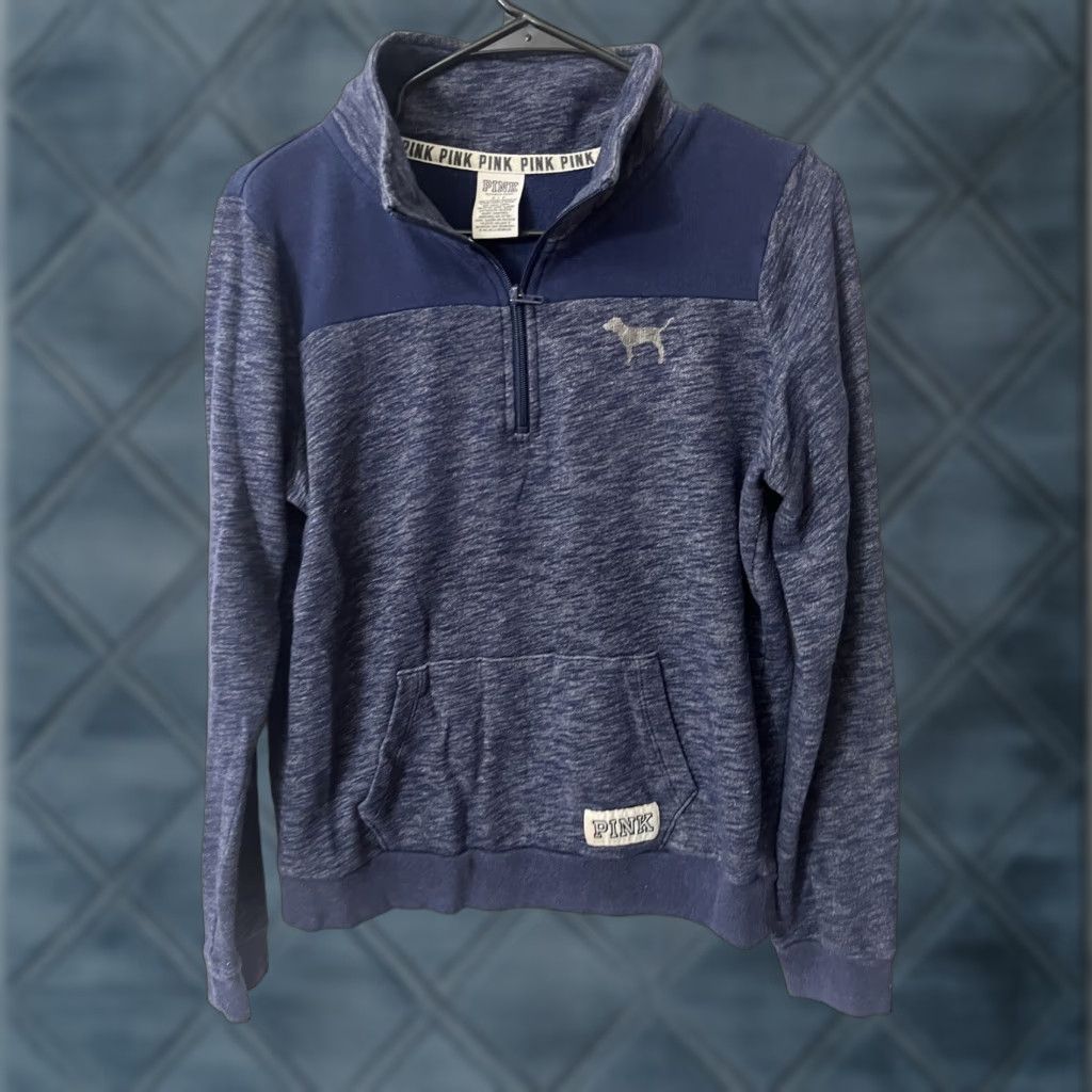 Pinko PINK Victoria's Secret Sweatshirt Women Small S Logo 1/4 Zip Fleece Blue Pullover Casual Activewear Mock Neck Regular Sleeve Long Size S / US 4 / IT 40 - 1 Thumbnail