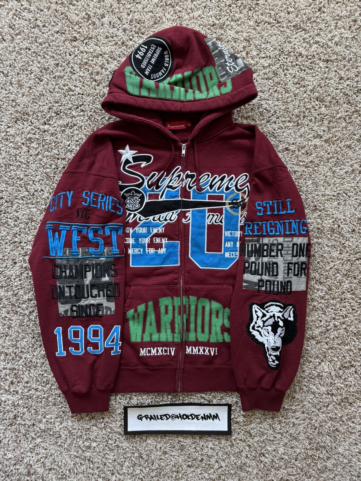 Supreme Warriors Appliqué Zip Up Hooded Sweatshirt Cardinal Red Size US L / EU 52-54 / 3 - 1 Thumbnail