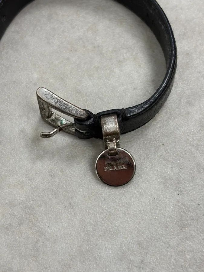 Prada 2000s Prada Black Leather Medal Bracelet Size ONE SIZE - 5 Thumbnail