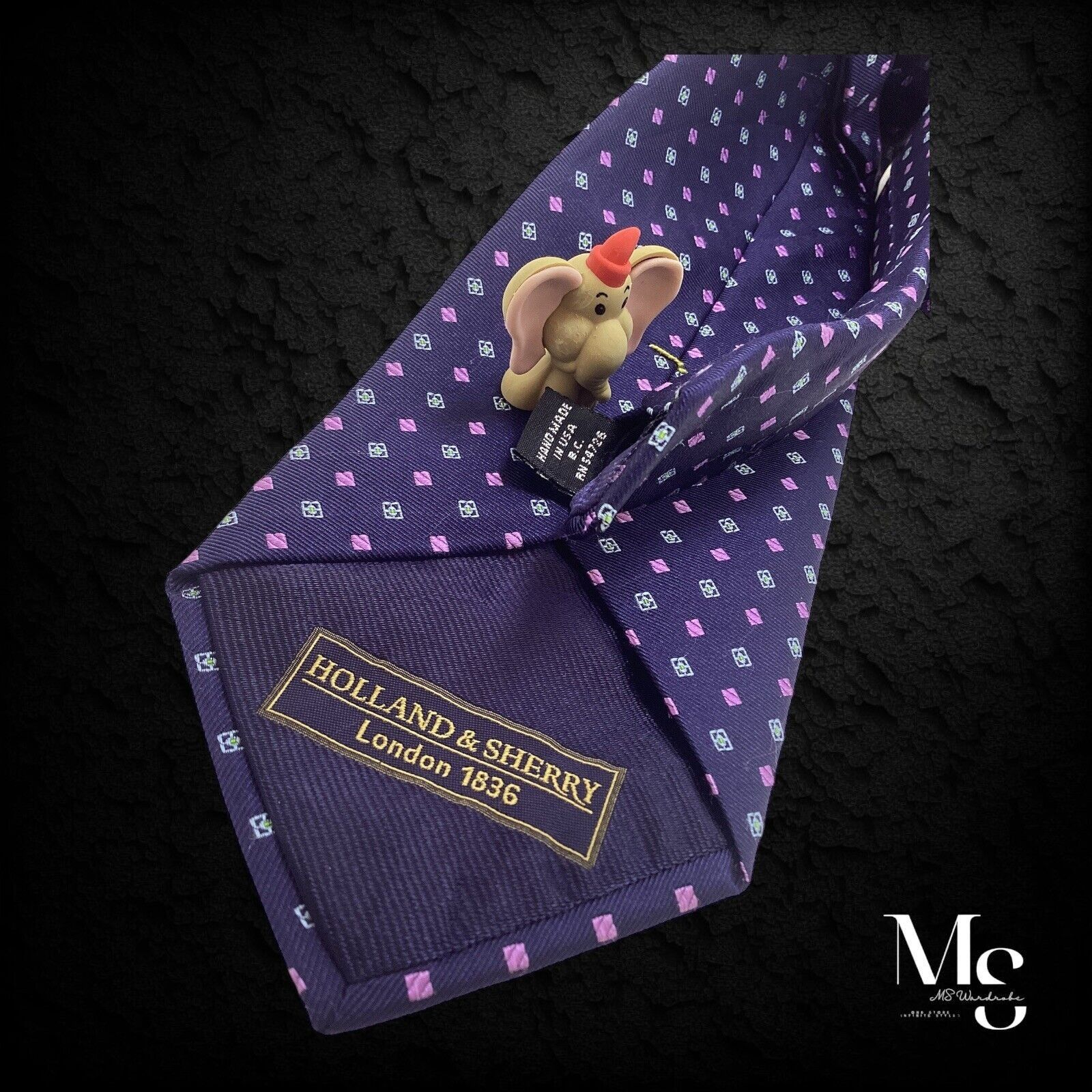 Holland & Sherry HOLLAND & SHERRY Blue Geometric Silk Tie Hand Made In USA W: Size ONE SIZE - 4 Thumbnail