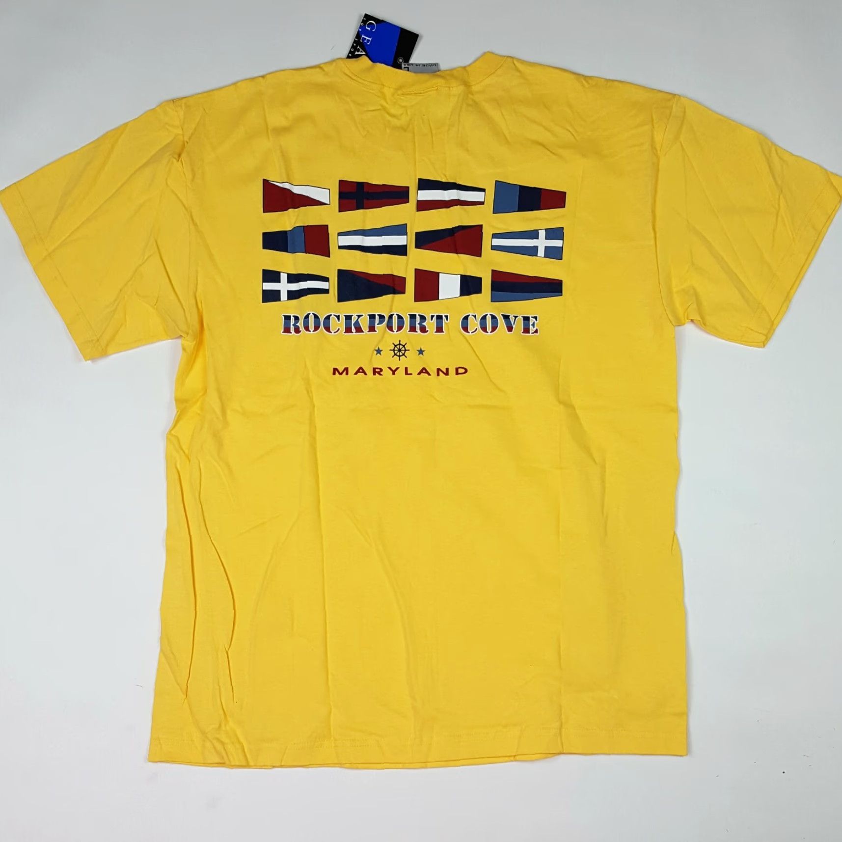 Nautica VINTAGE Maryland T-Shirt Yellow Short Sleeve Mens L Nautical Flag Retro 90s GEAR FOR SPORTS Crew Neck Graphic Print NOS Size US L / EU 52-54 / 3 - 4 Thumbnail