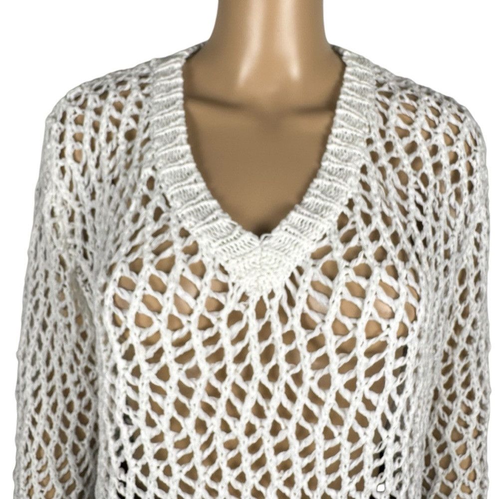 Other Lauren Vidal V-Neck Open Knit White Long Sleeve Sweater Siz Size XL / US 12-14 / IT 48-50 - 2 Thumbnail