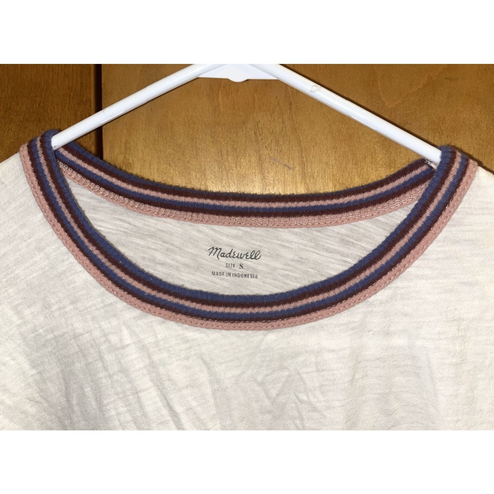 Madewell Madewell Women's T-Shirt Small Beige Multi-Color Stripe Collar Cotton Short Sleeve Casual Spring Summer Fall Size S / US 4 / IT 40 - 2 Thumbnail